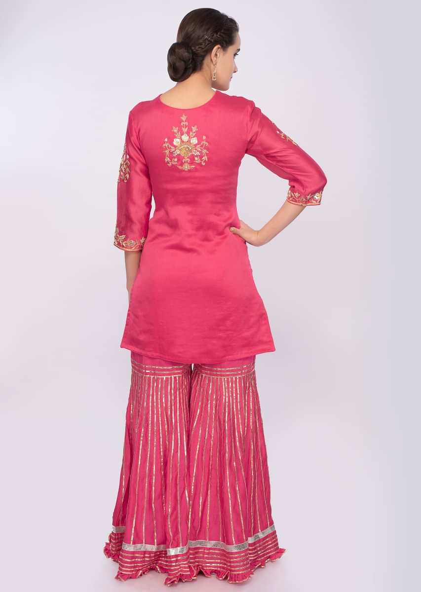 Fuchsia Pink Sharara Suit Set In Cotton Silk Online - Kalki Fashion