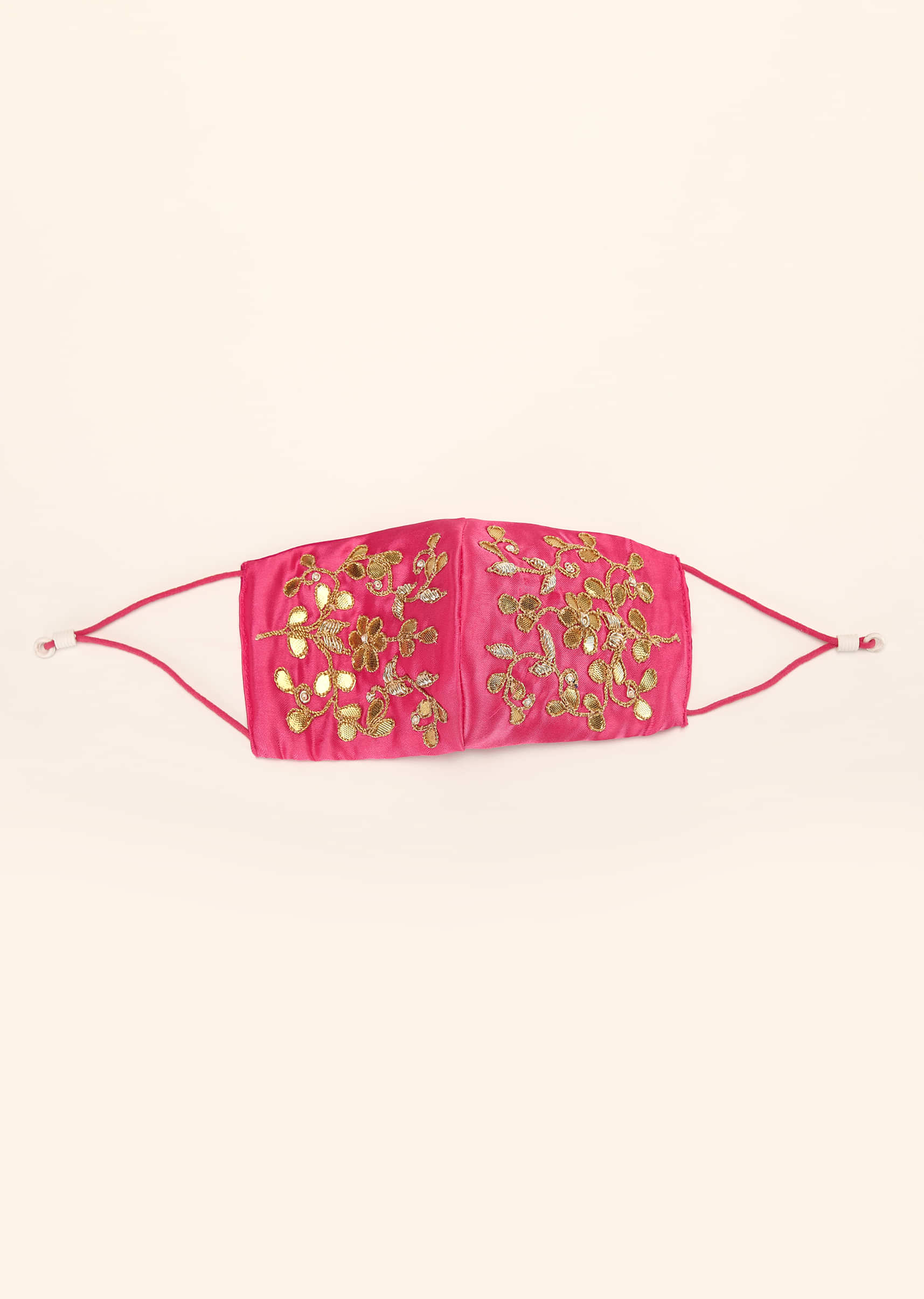Fuchsia Mask In Satin Silk With Gotta Patti And Zardosi Embroidered Floral Design