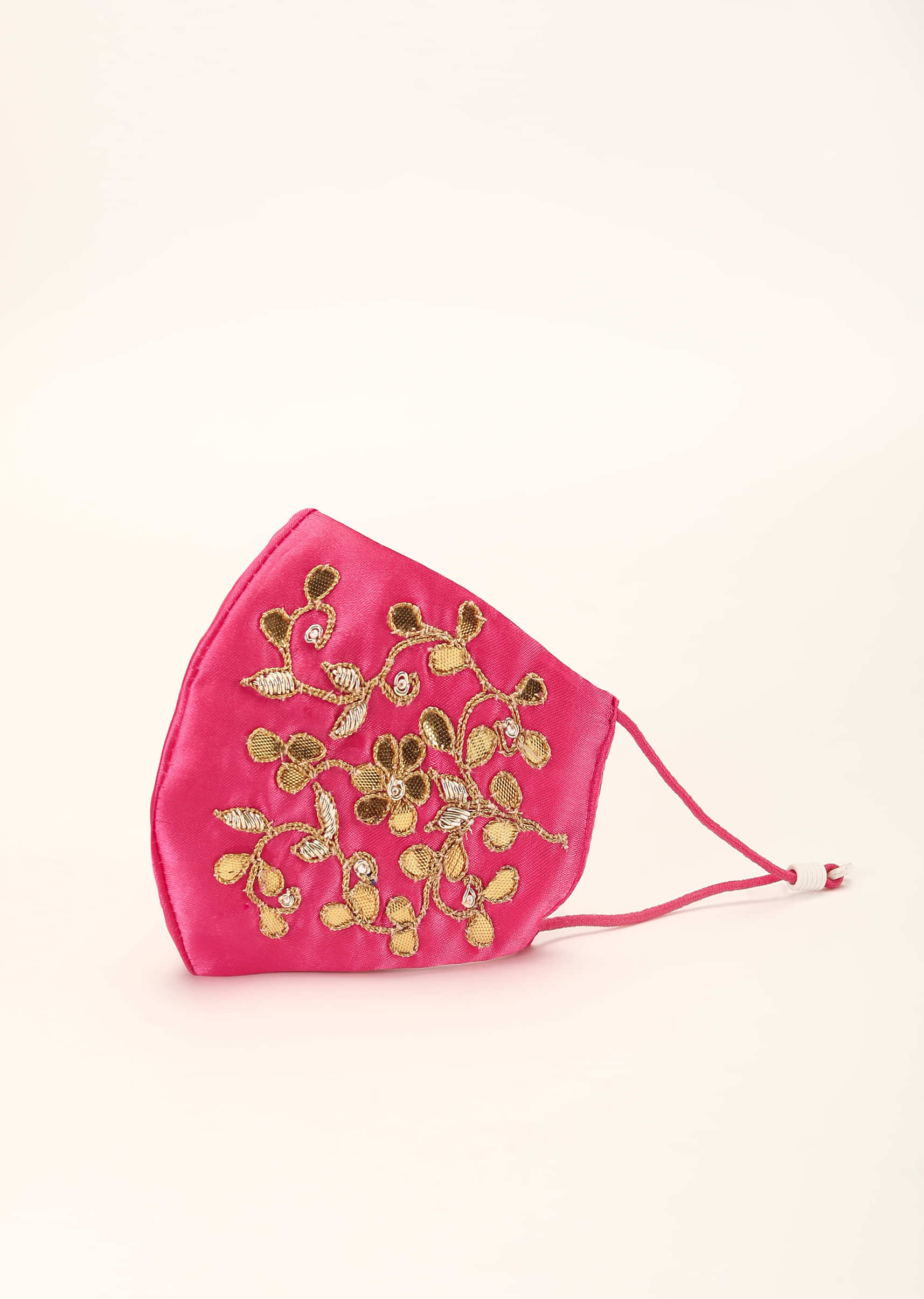 Fuchsia Mask In Satin Silk With Gotta Patti And Zardosi Embroidered Floral Design