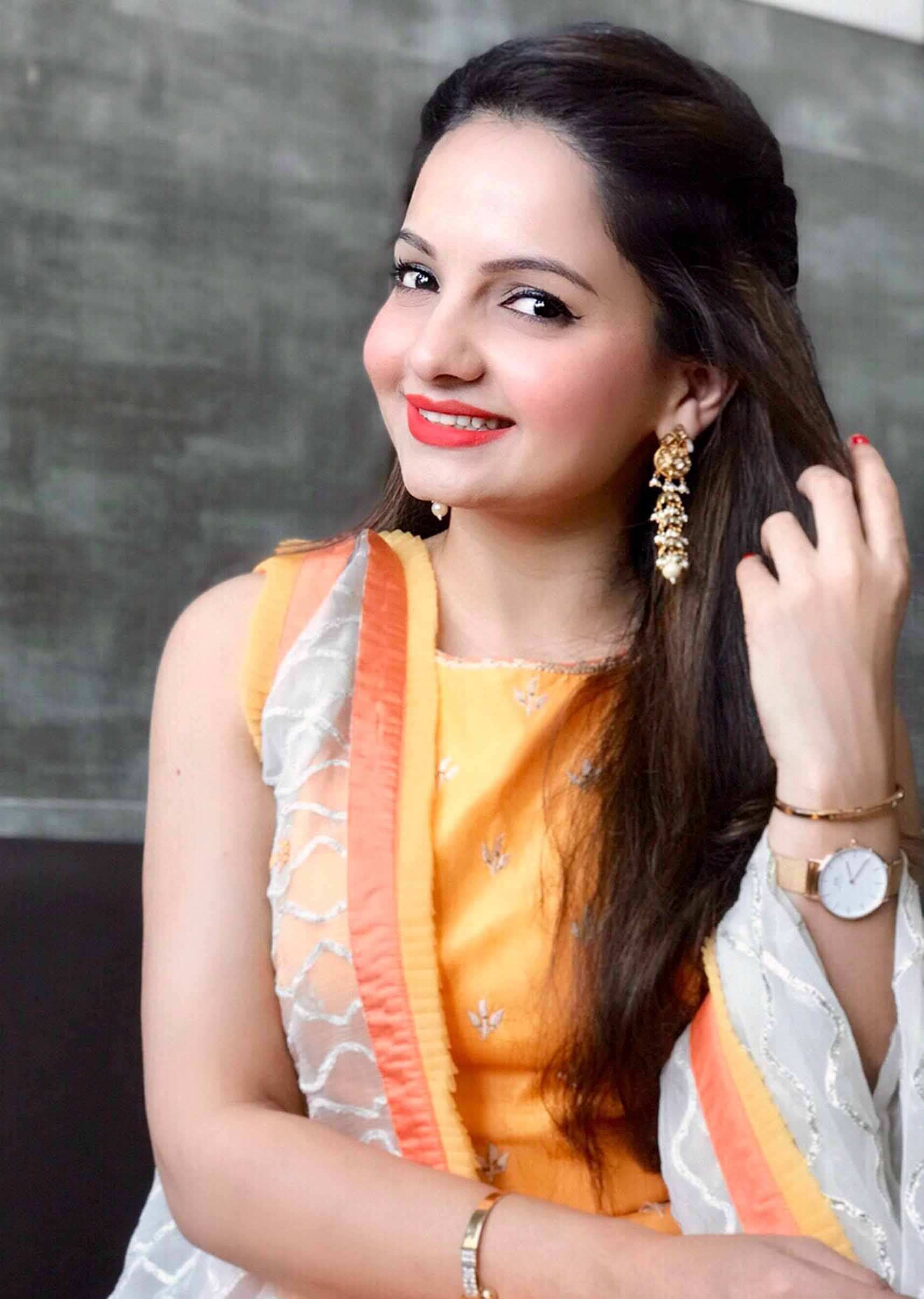 Gia Manek in Kalki chrome yellow embroidered suit with cotton skirt in gathers