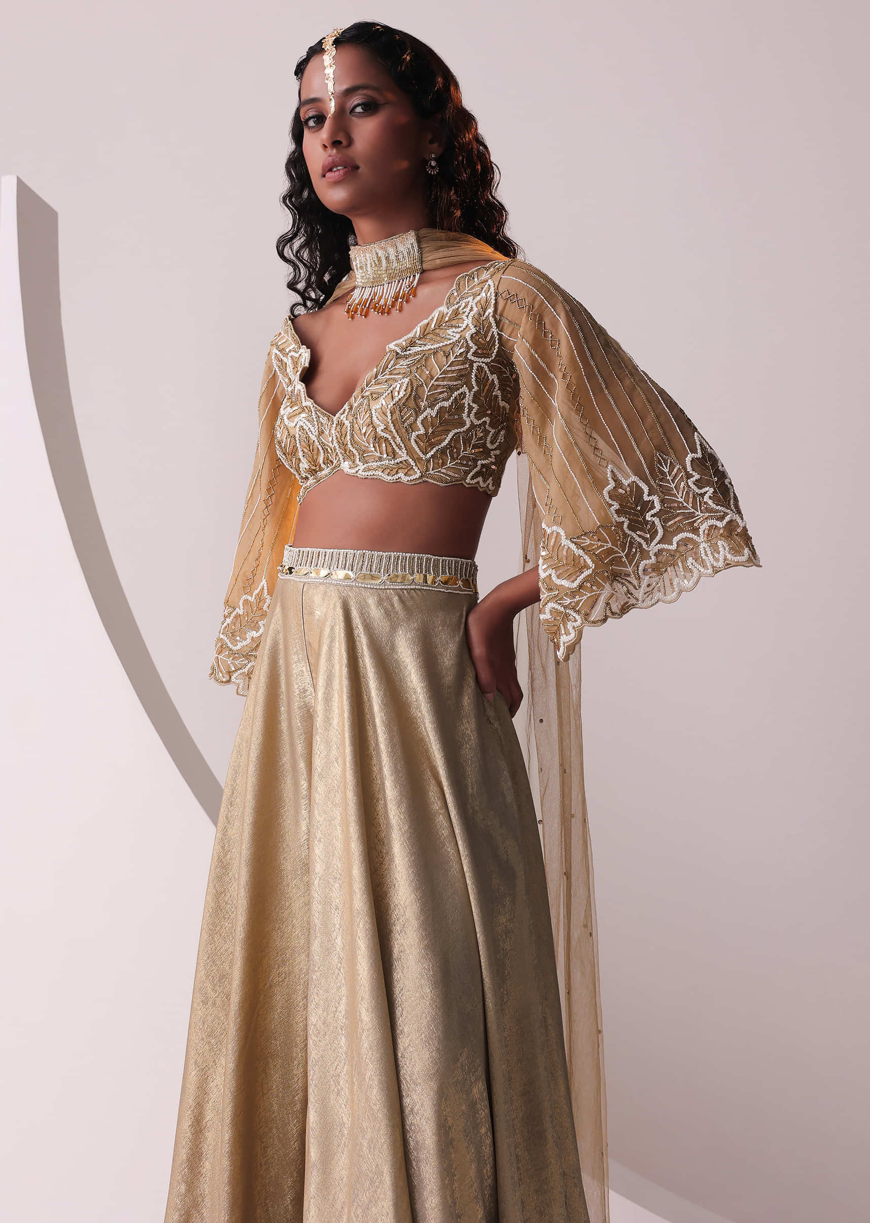 Glam Gold Embroidered Palazzo And Top Set With Choker Dupatta