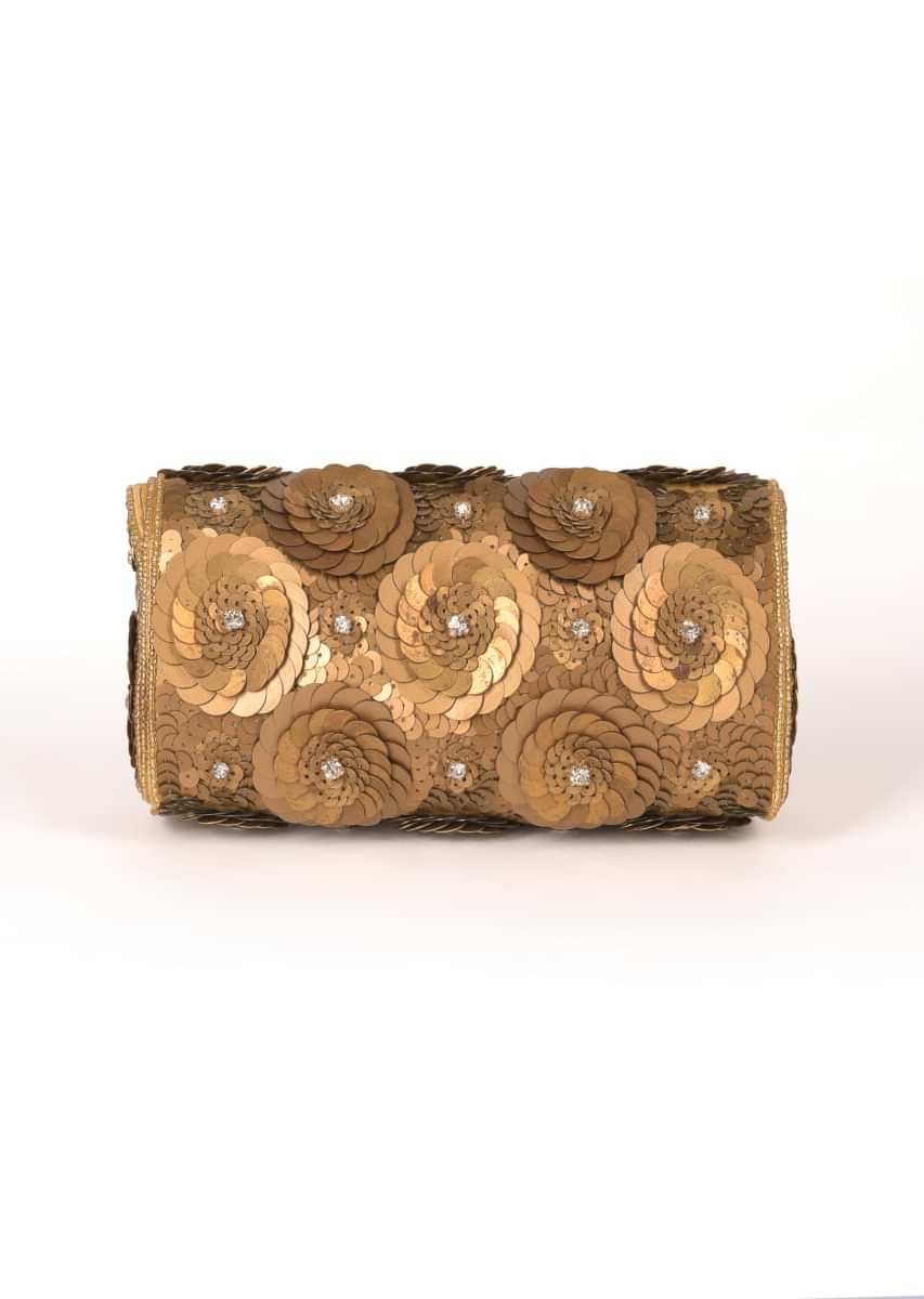 Gold Clutch With 3D Floral Pattern Online - Kalki Fashion