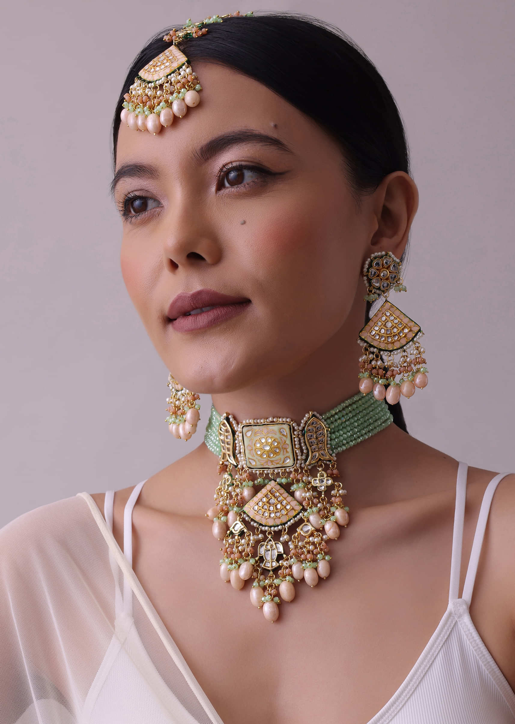 Wedding Wear Golden Beautiful Designer Kundan Red Choker Necklace Set For  Women And Girls