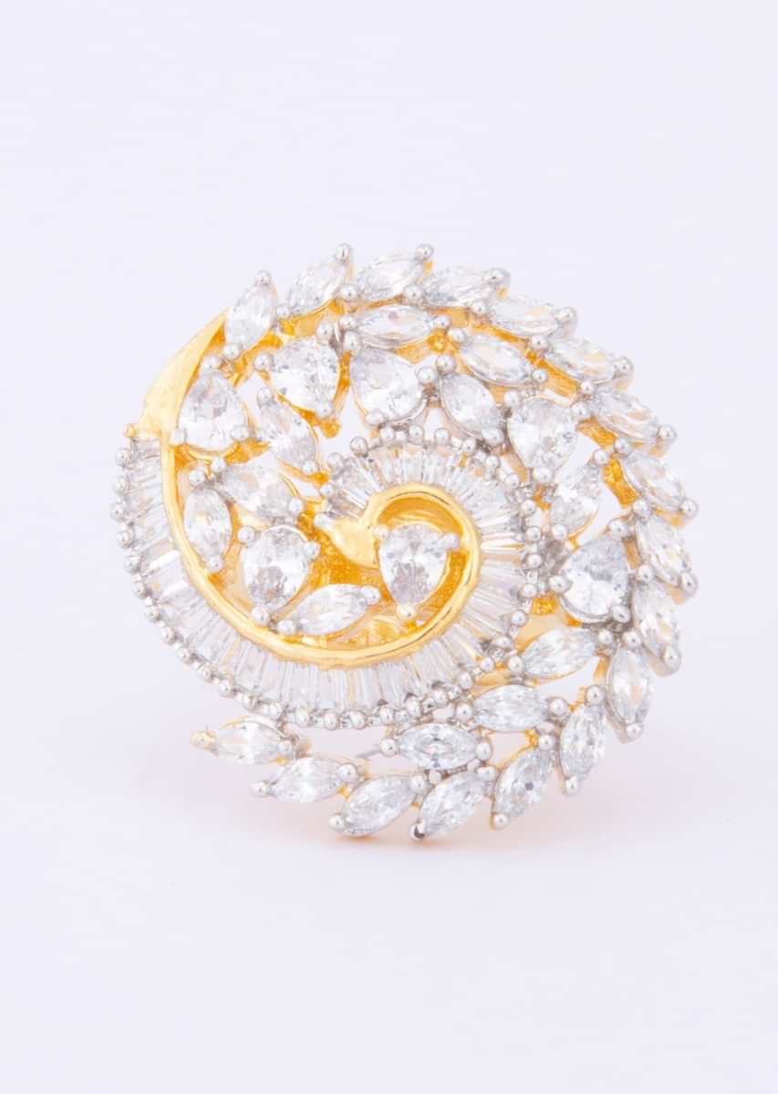 Gold plate ring detailed with diamonds and buggle beads only on Kalki