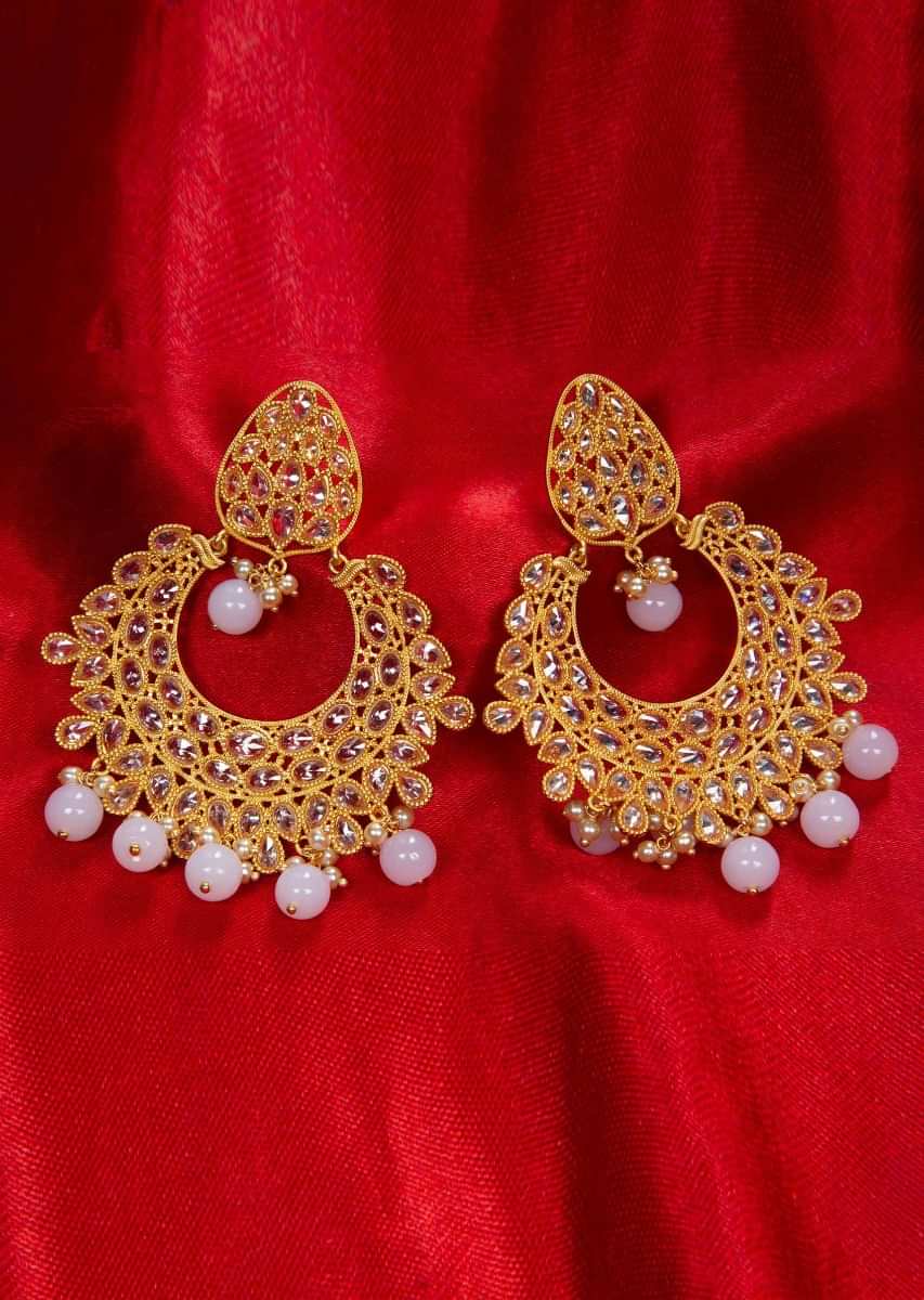 Gold plated chandbali earring with kundan beads stone and glossy beads only on kalki
