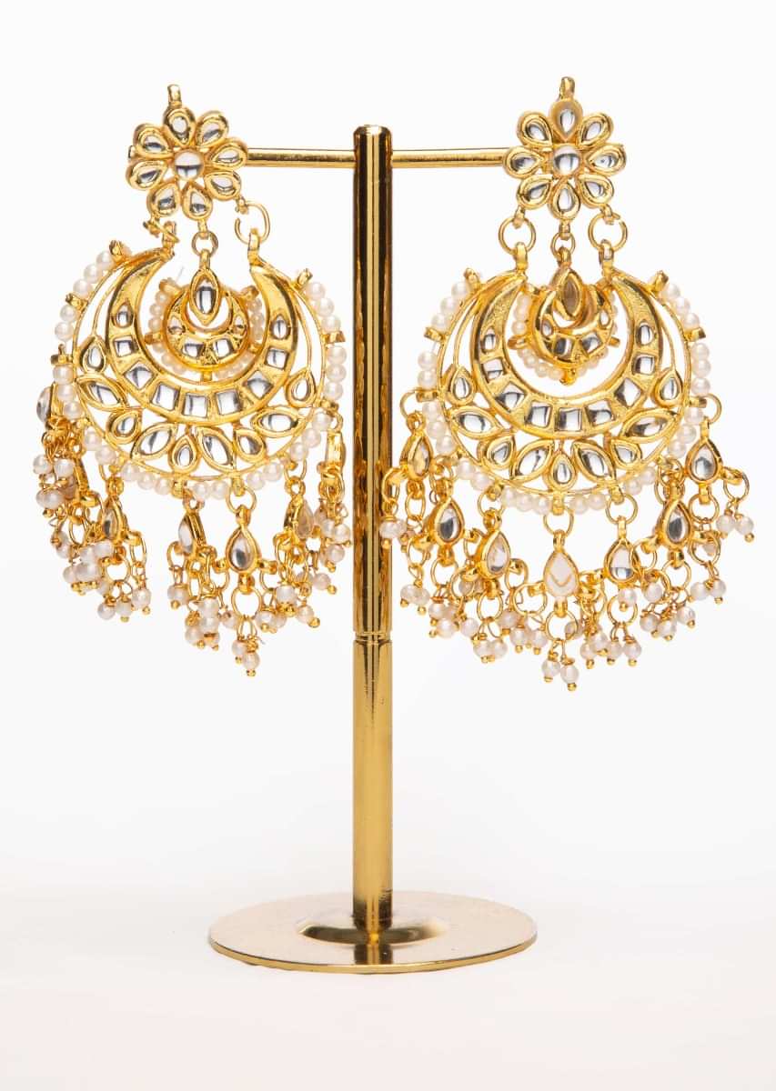 Gold plated chandbali earring with nano moti drops only on Kalki