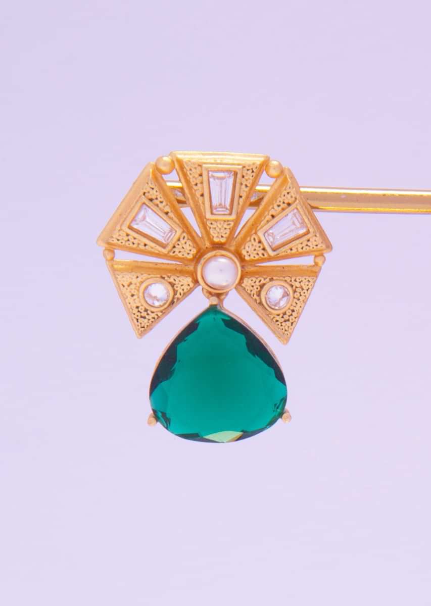 Gold plated cluster earring with emerald green stone  only on kalki