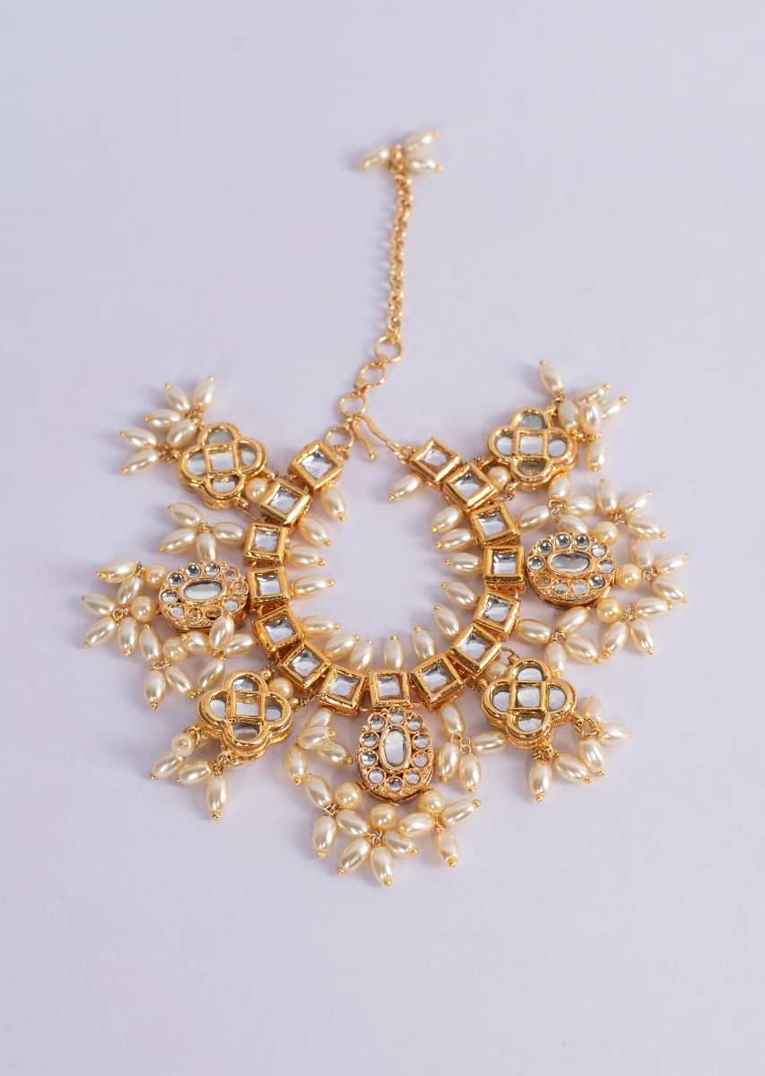 Gold plated collar necklace studed in kundan only on Kalki