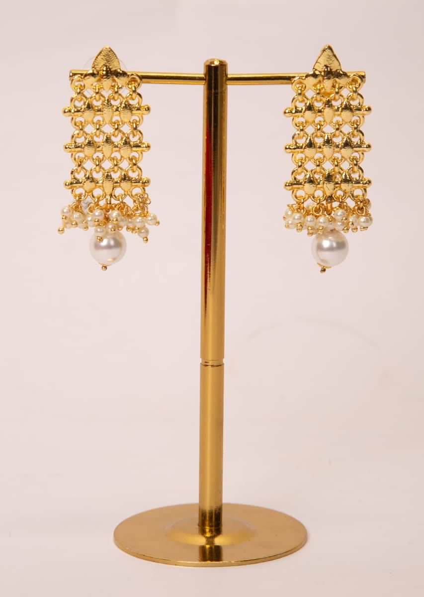 Gold plated cut out earrings with moti and pearl drops 