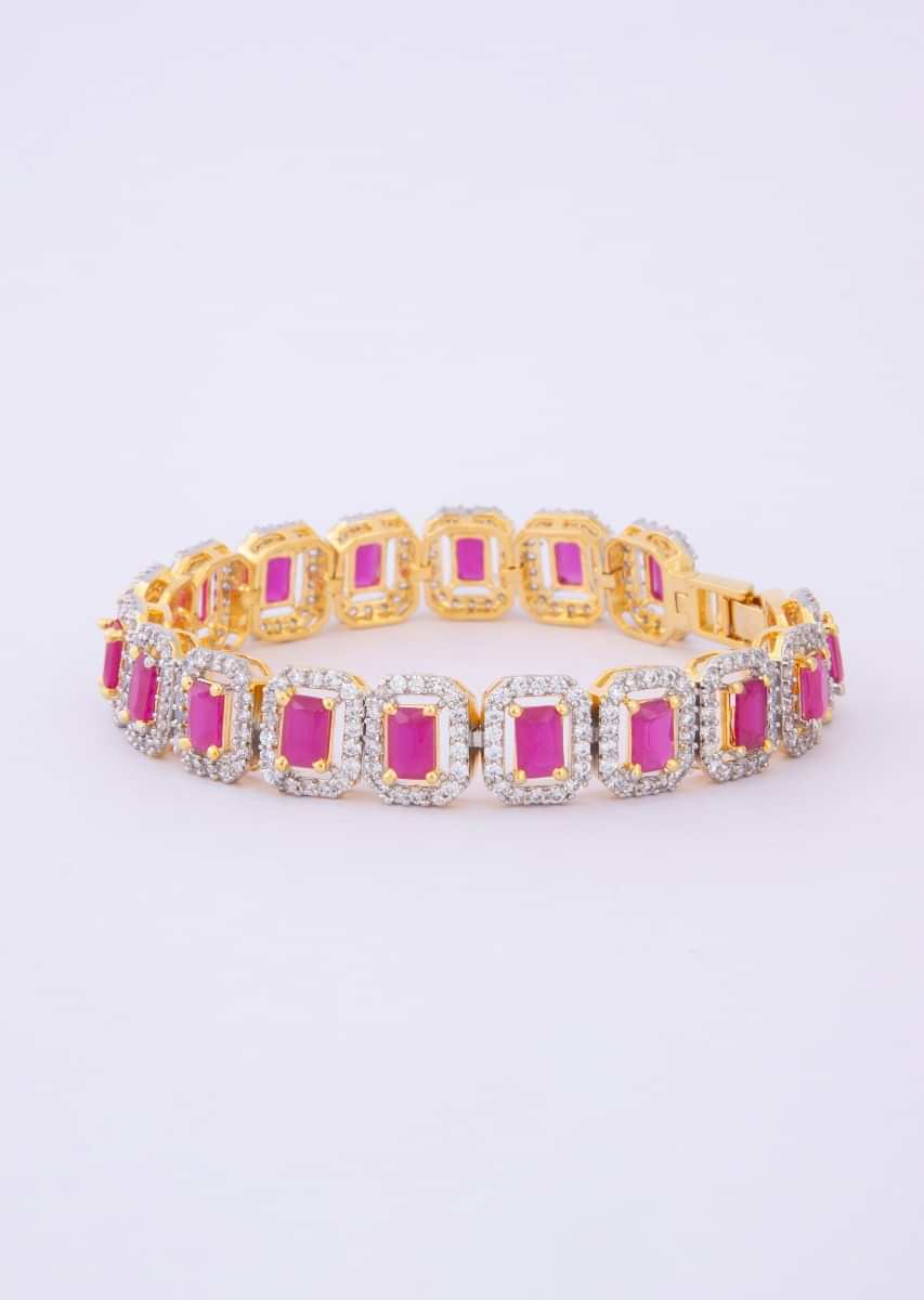 Gold plated diamond bracelet adorn with pink ruby only on Kalki