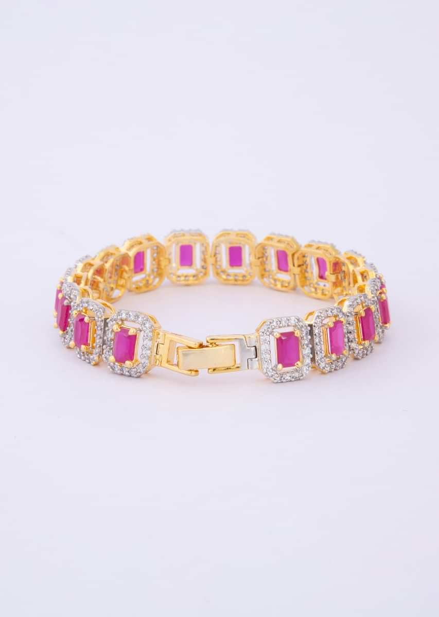 Gold plated diamond bracelet adorn with pink ruby only on Kalki