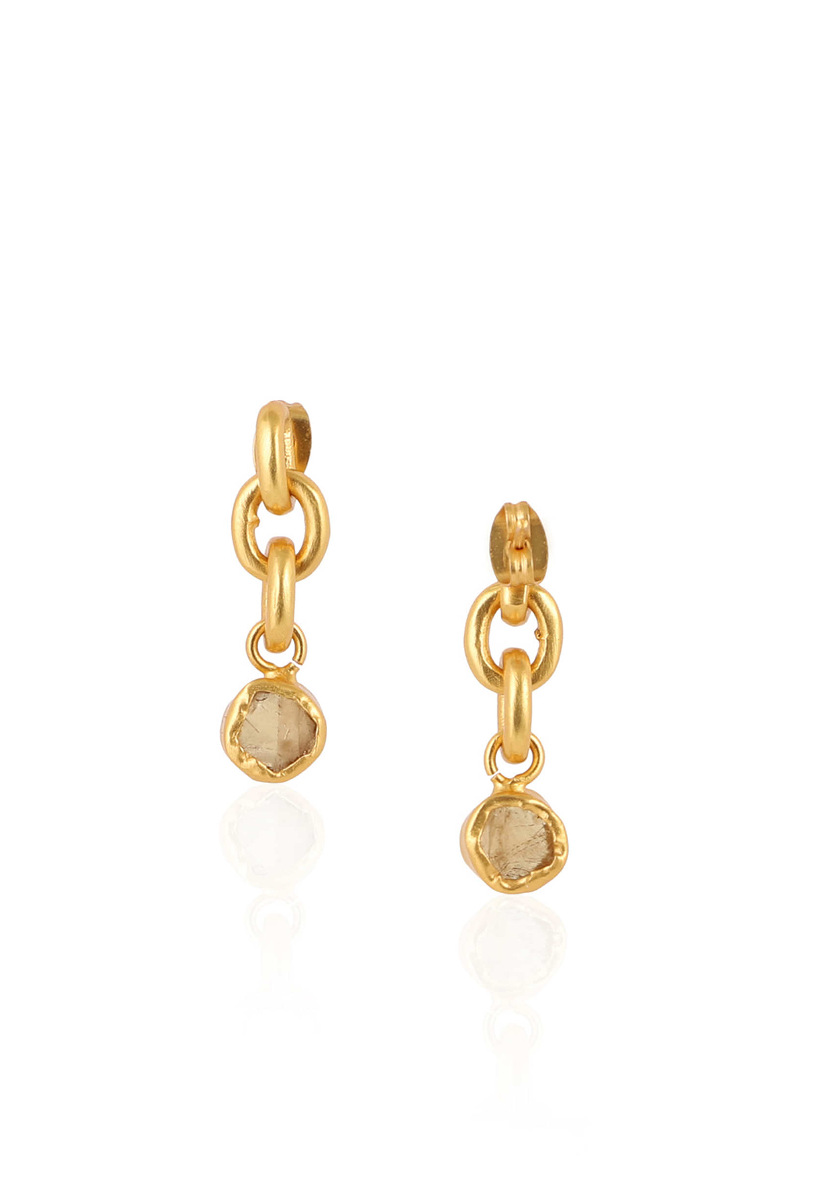 Gold Plated Earrings In A Chunky Link Chain Design With A Rough Citrine Stone By Zariin