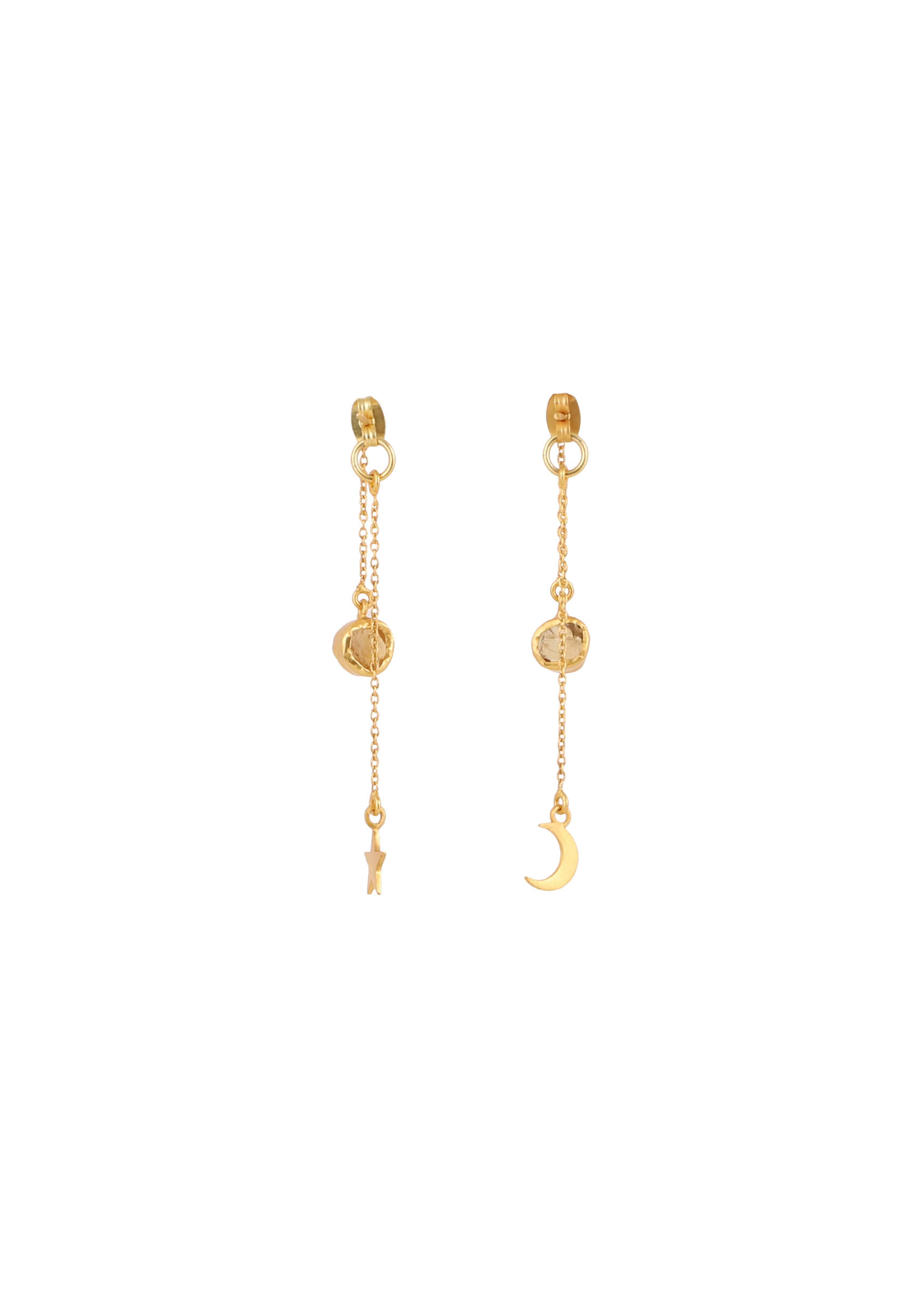 Gold Plated Earrings With A Rough Green Chalcedony And Dangling Moon And Star By Zariin