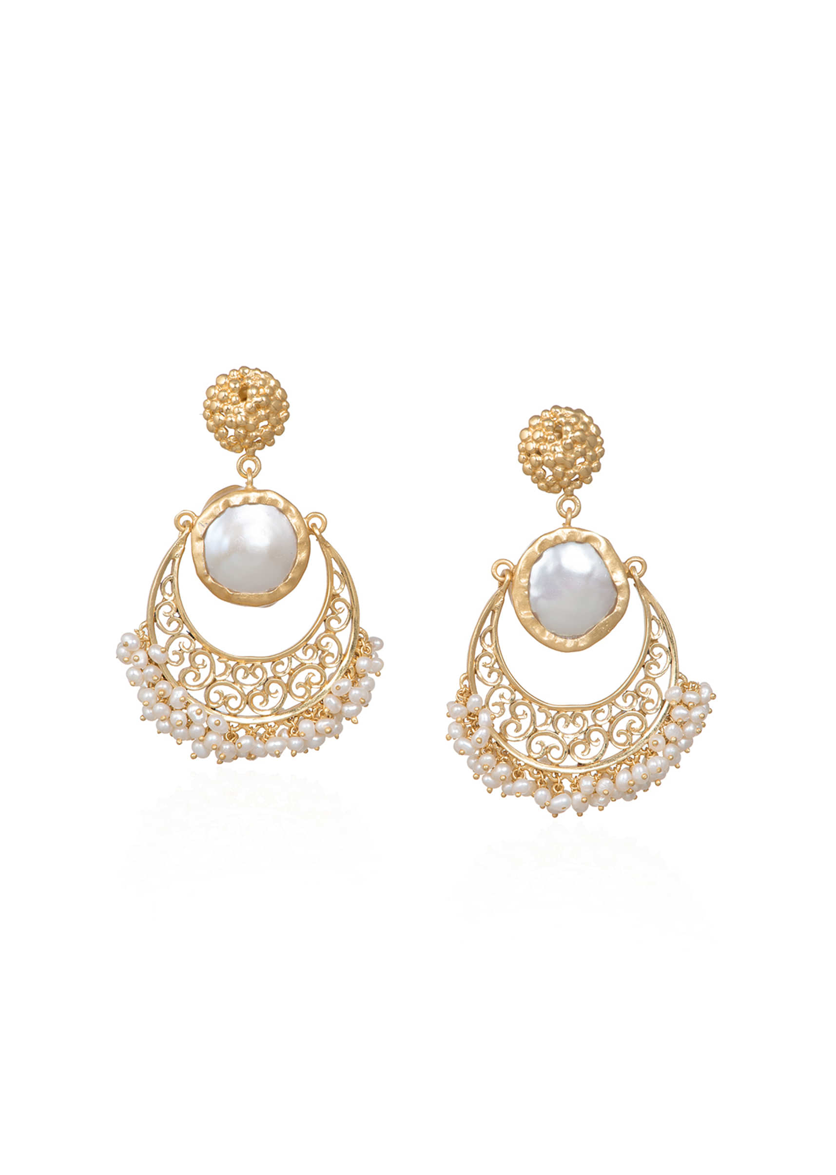 Gold Plated Earrings With Amethyst And Tiny Bits Of Pearls By Zariin