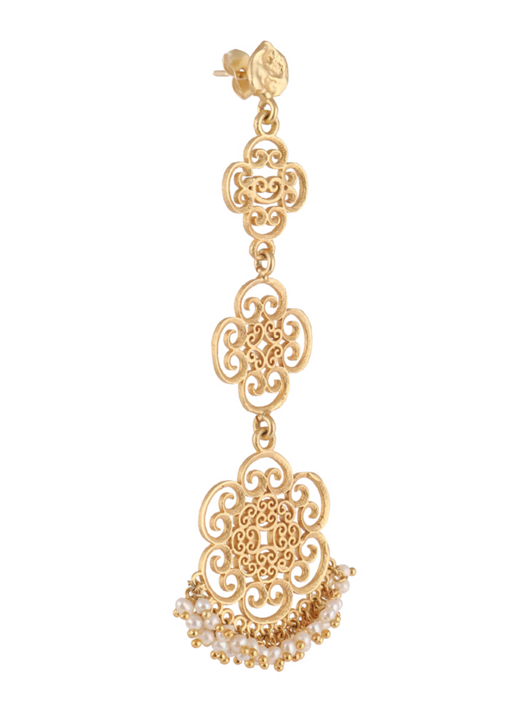 Gold Plated Earrings With Pearls And Layered Filigree Motifs  By Zariin