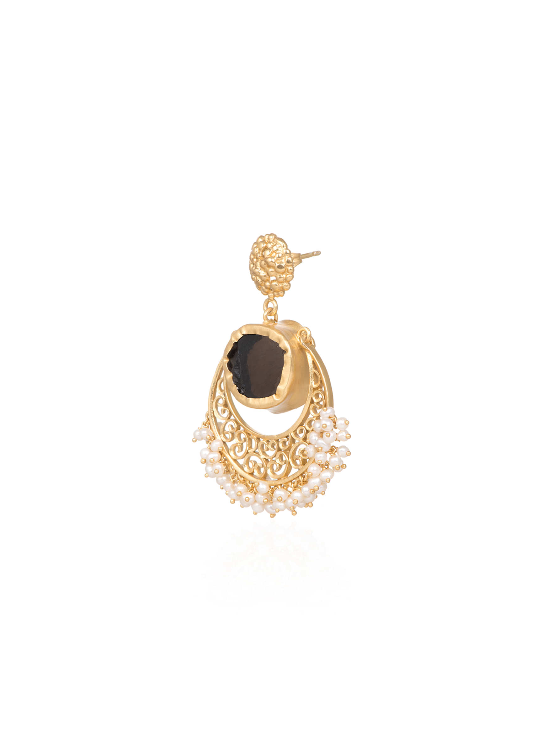 Gold Plated Earrings With Smoky Topaz And Tiny Bits Of Pearls By Zariin