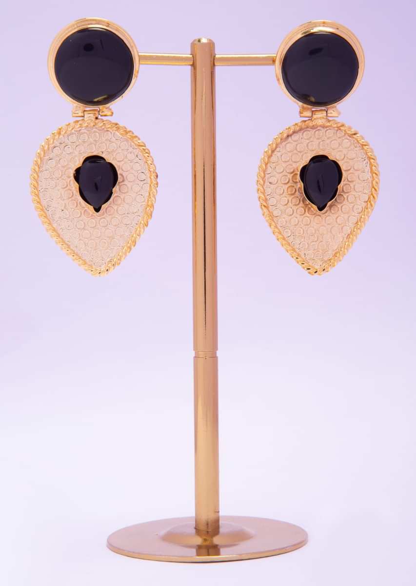 Gold Plated Fancy Earring With Metallic Black Bead Online - Kalki Fashion