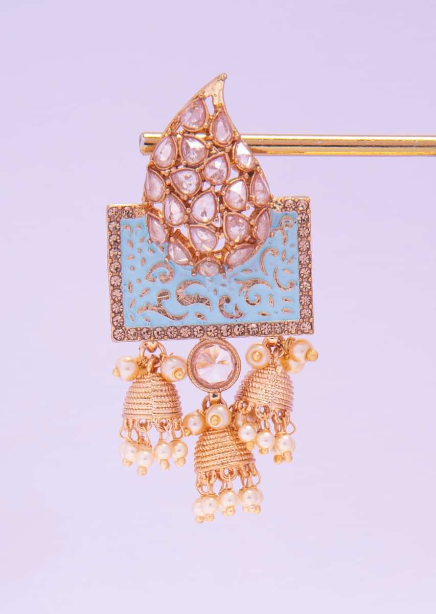 Gold plated fancy traditional earring heavily studded with stone only on kalki