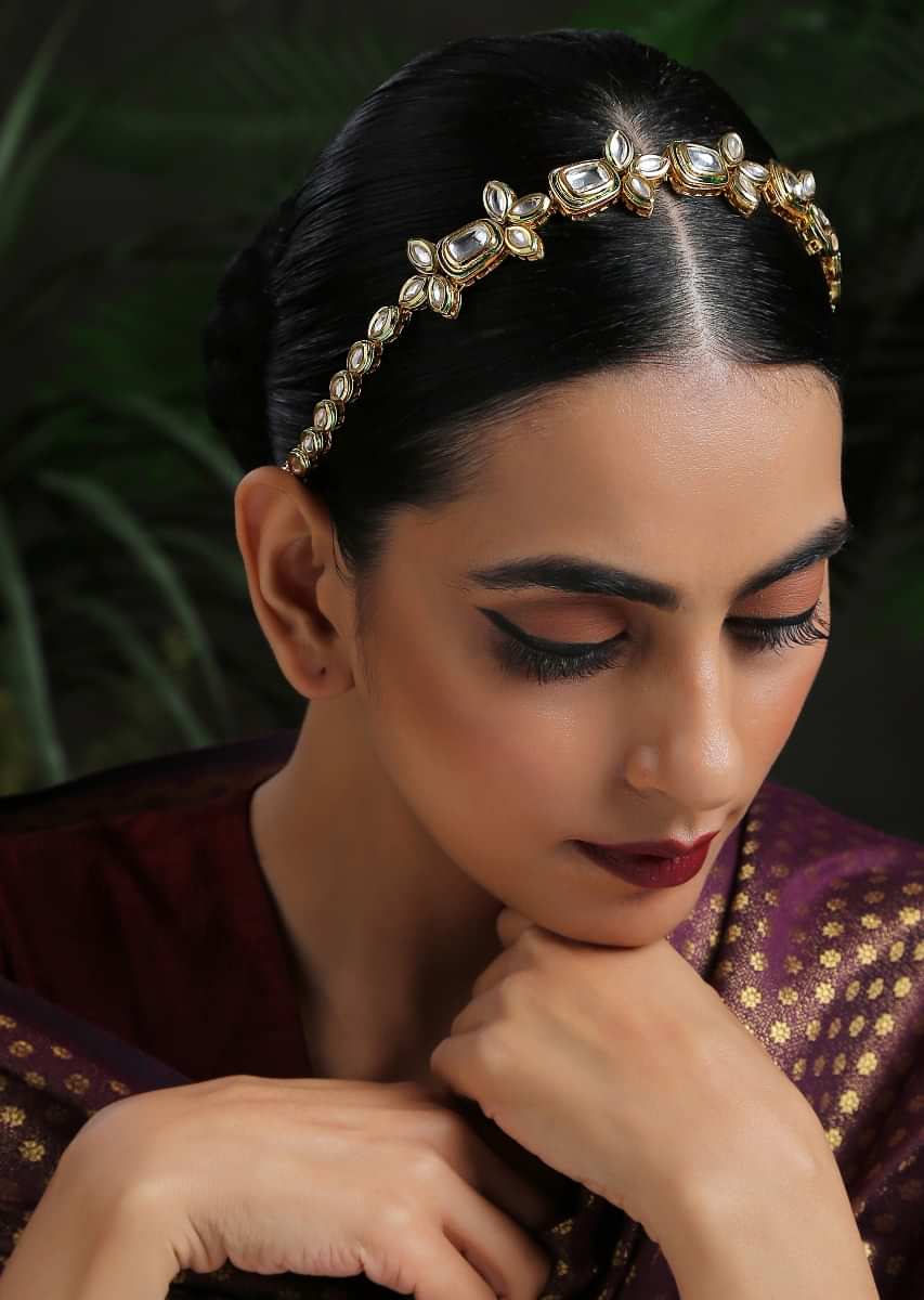 Gold Plated Headband With A Delicate Kundan Work Give A Timeless Classic Look By Paisley Pop