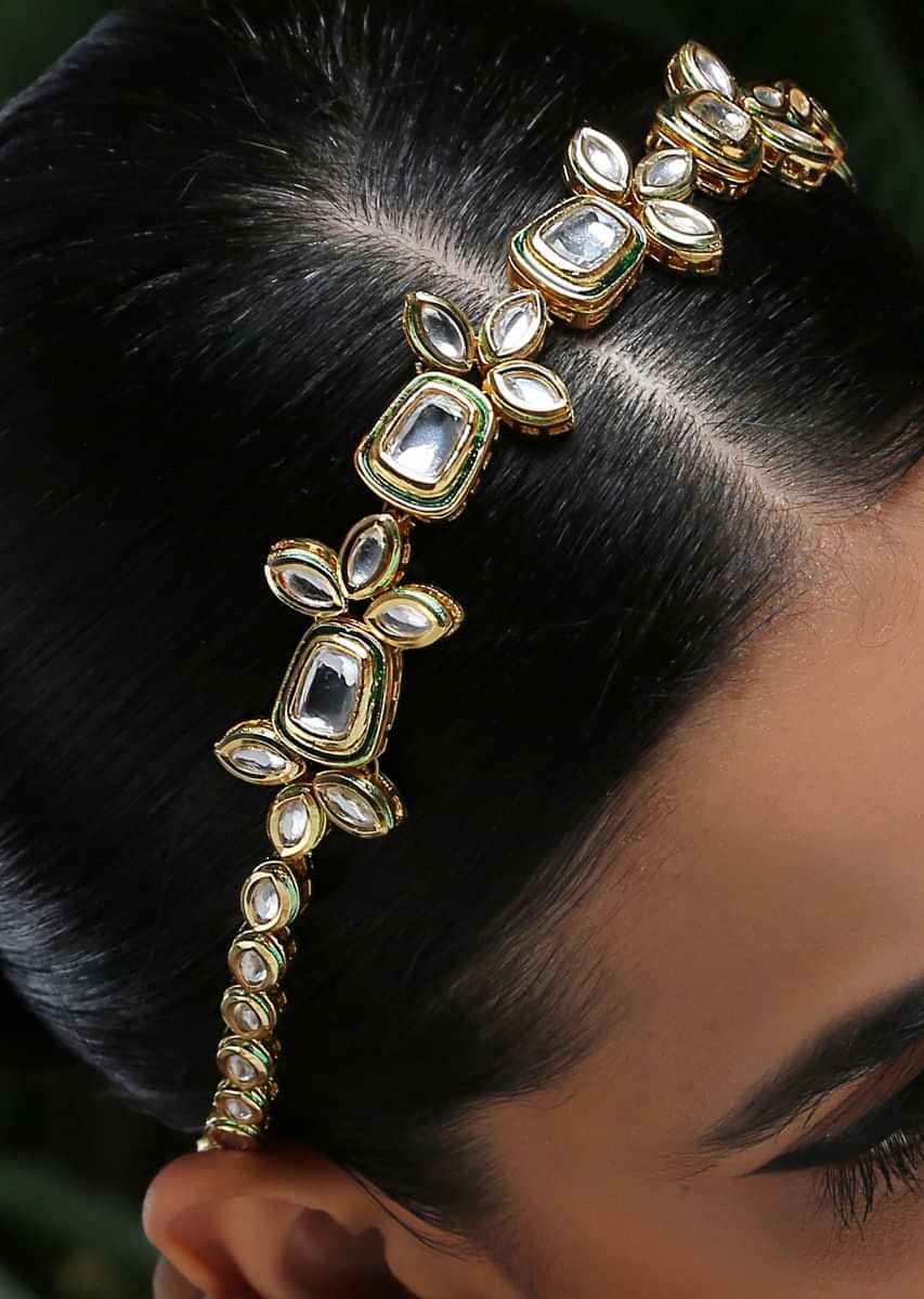 Gold Plated Headband With A Delicate Kundan Work Give A Timeless Classic Look By Paisley Pop