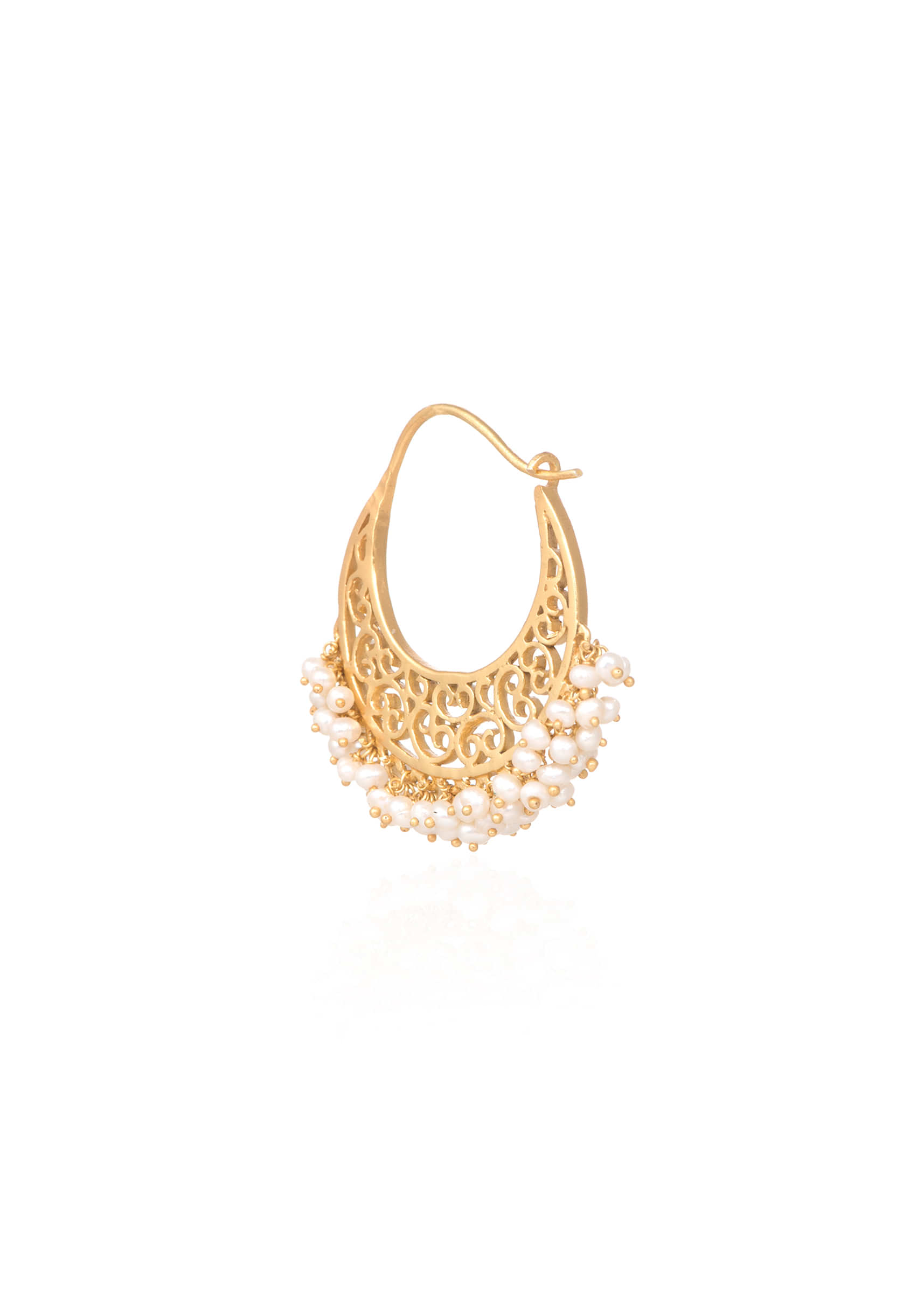 Gold Plated Hoop Earrings With Filigree Design And Pearls On The Edge By Zariin