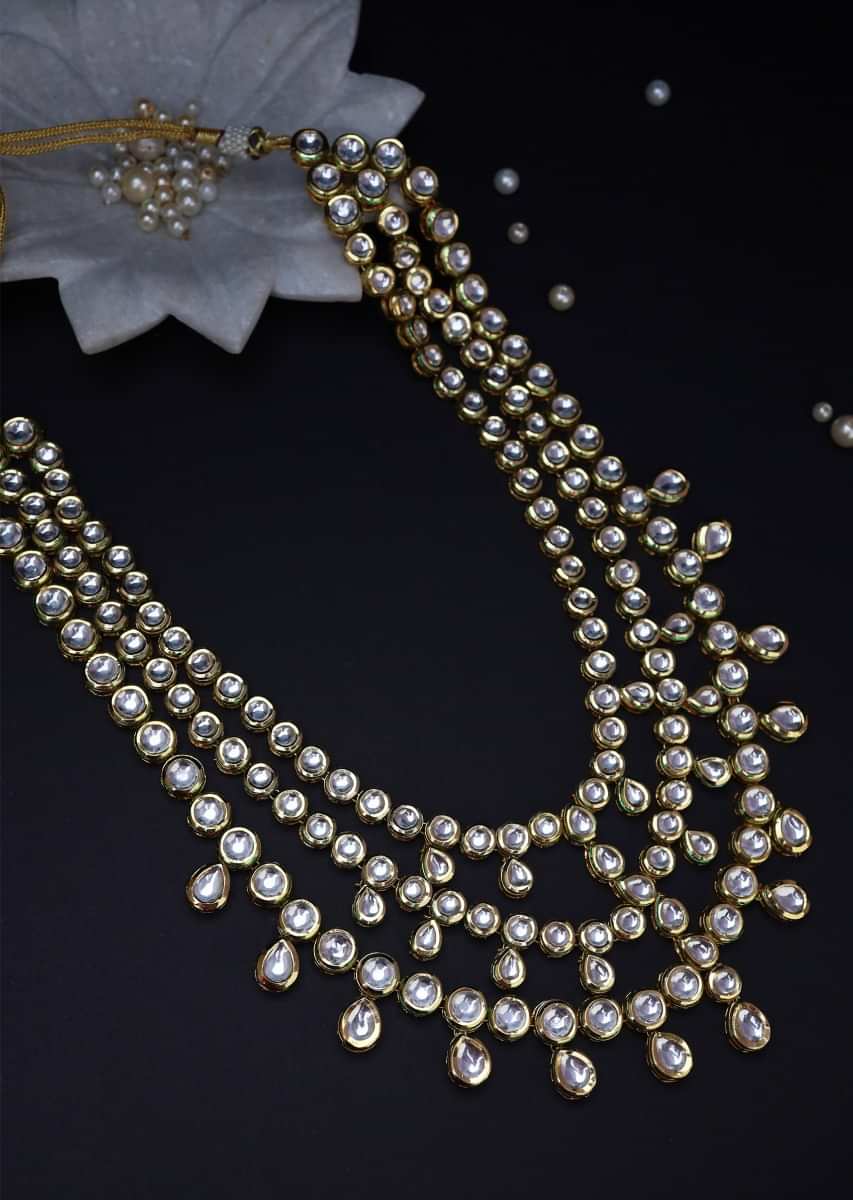 Gold Plated Multi Layered Necklace Encrusted With Kundan In A Flawless Pattern