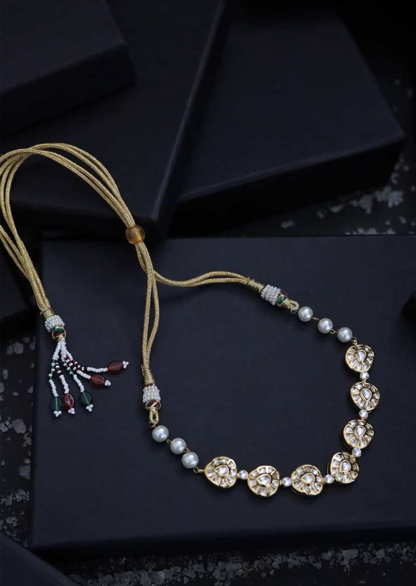 Gold Plated Necklace Handcrafted With Kundan Detailing Along With Pearl Accents By Paisley Pop