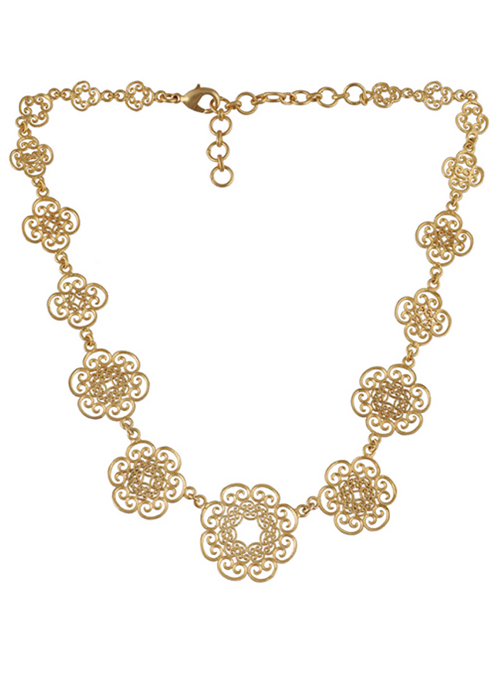 Gold Plated Necklace In Floral Motifs With Delicate Filigree Design And Pearls By Zariin