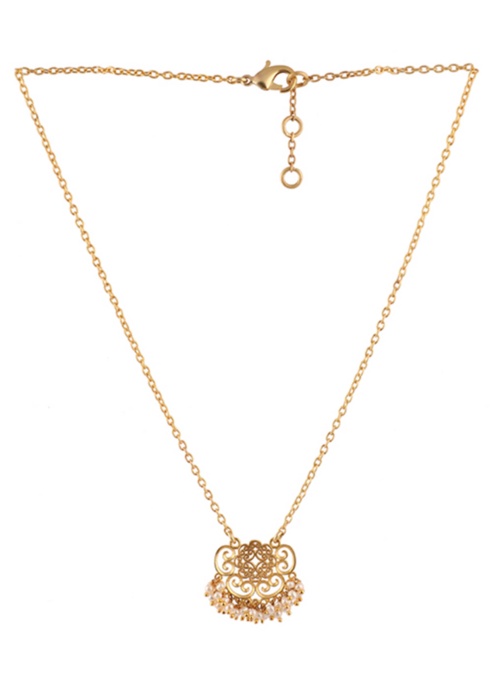 Gold Plated Necklace With Delicate Filigree Design And Pearls By Zariin