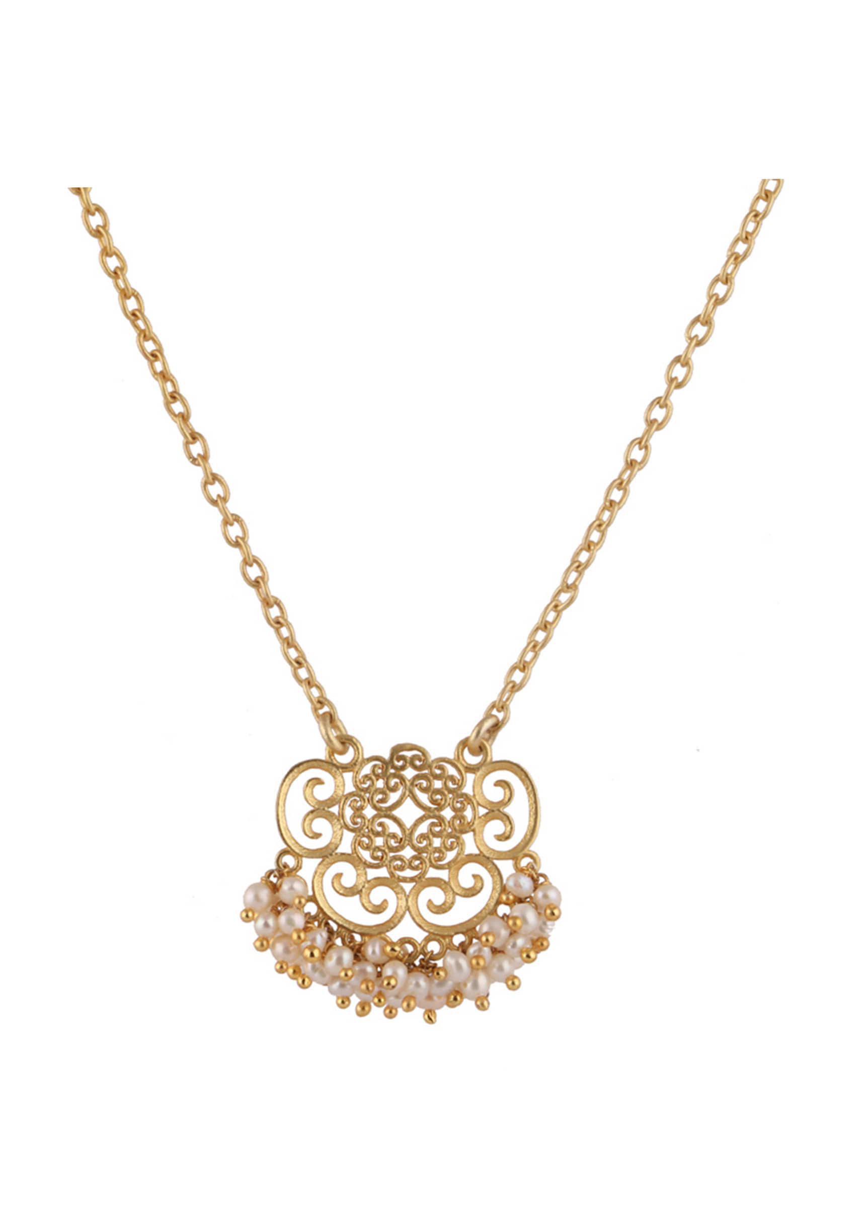 Gold Plated Necklace With Delicate Filigree Design And Pearls By Zariin