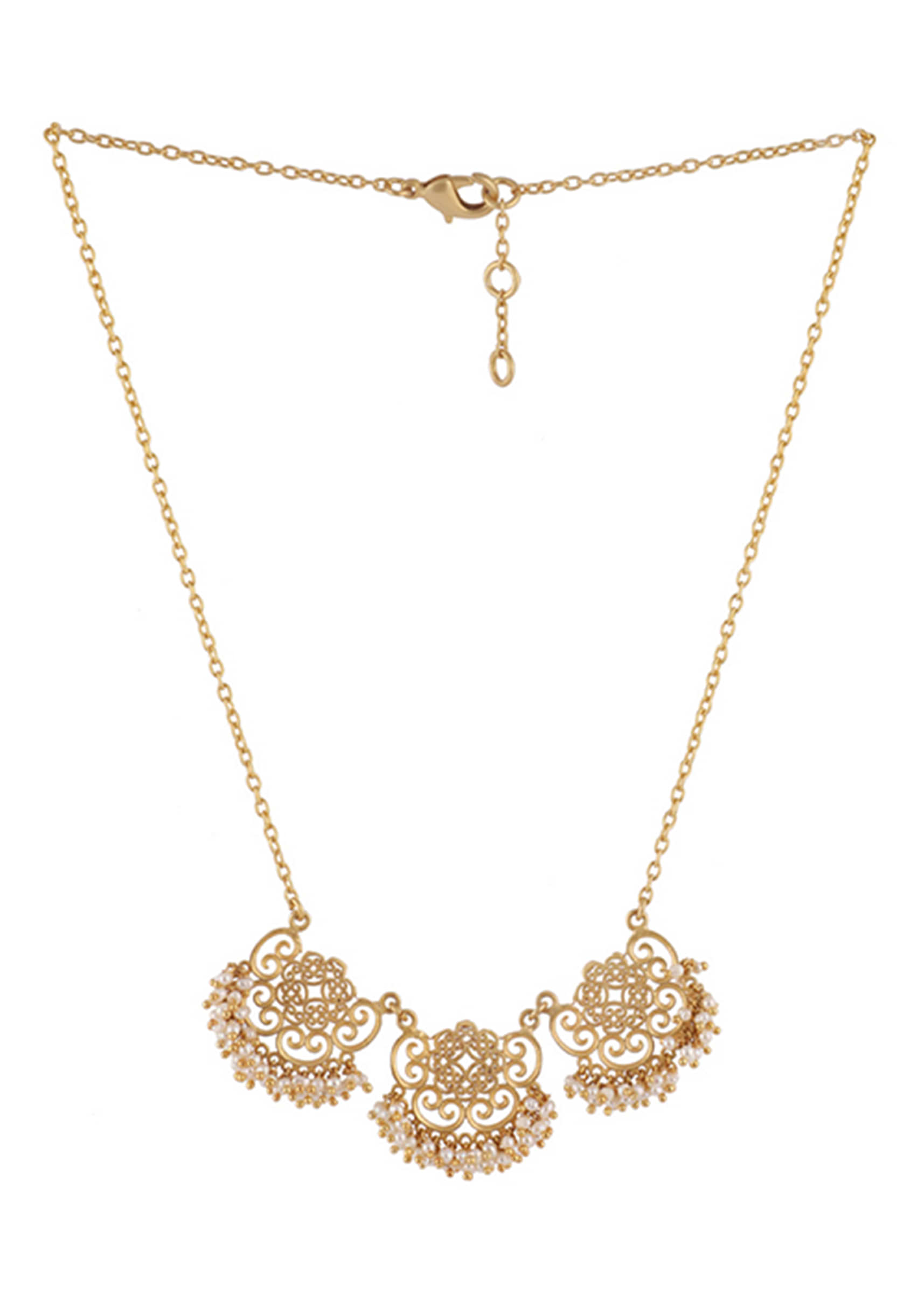 Gold Plated Necklace With Filigree Design Edged In Moti By Zariin