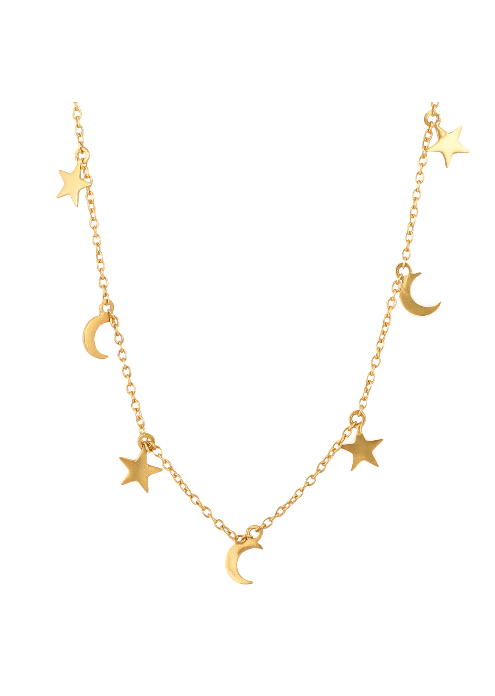 Gold Plated Necklace With Moon And Star Tassels By Zariin
