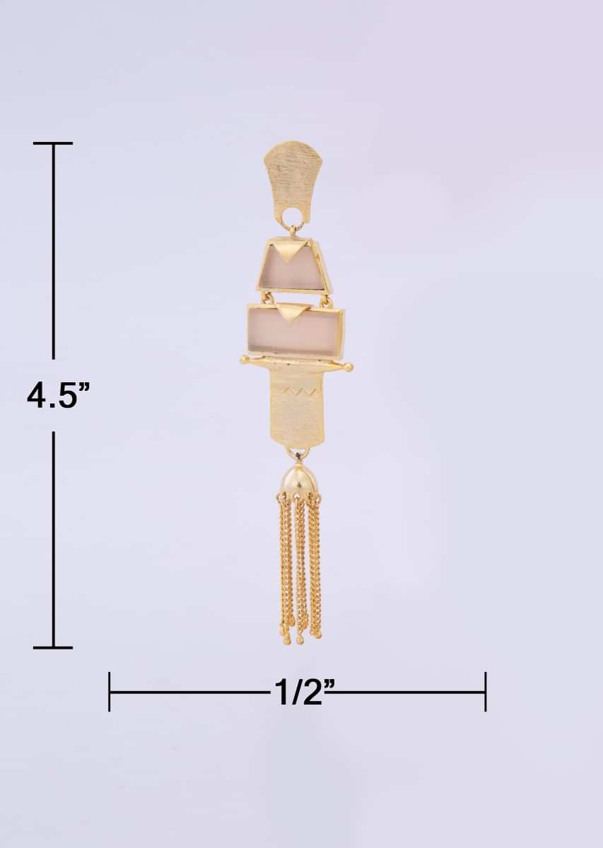 Gold plated party wear long tasseled earring with blush peach stone only on kalki