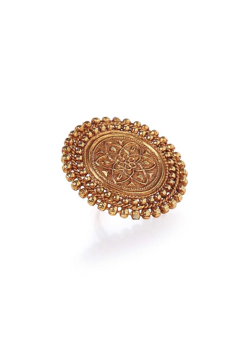 Gold Plated Ring With Contemporary Temple Work By Paisley Pop
