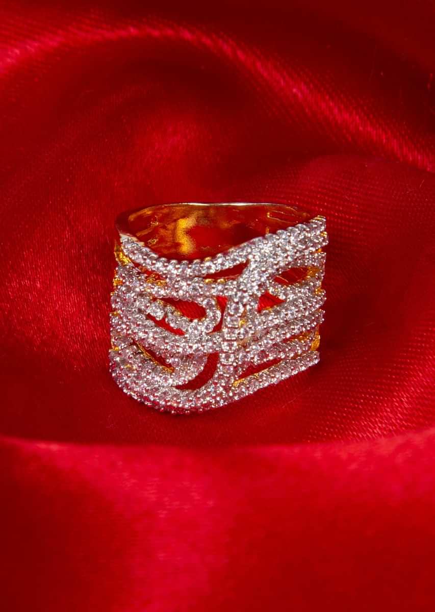 Gold plated ring with curvy line studded in diamond only on Kalki