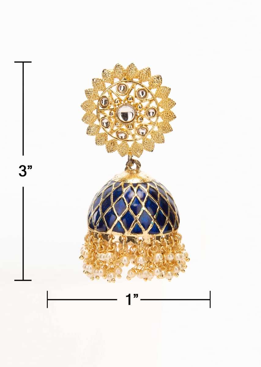 Gold plated stud with persian blue attached stud in nano moti drops only on Kalki