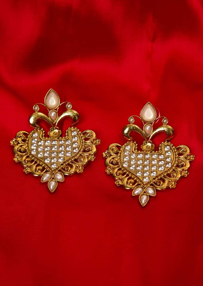 Gold plated traditional drop  earring with stone and bead