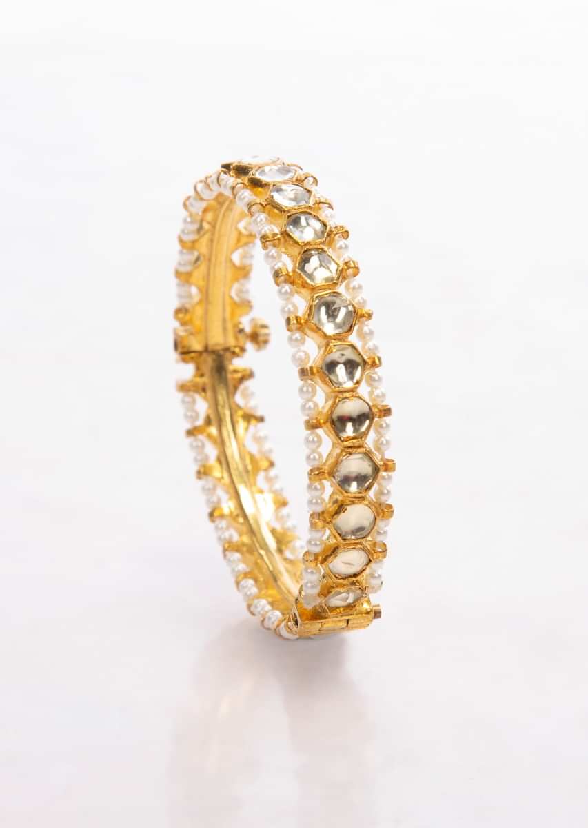 Gold plated traditional kada in kundan and moti only on Kalki