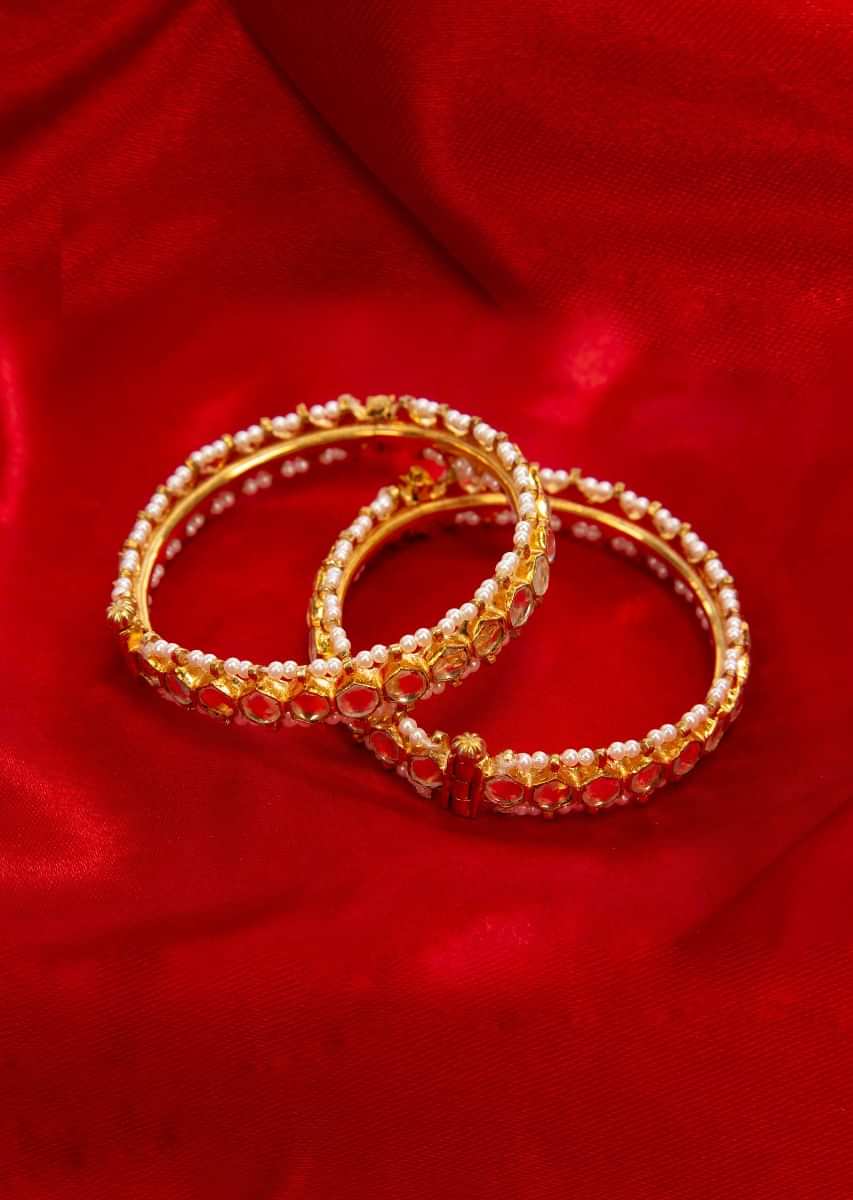 Gold plated traditional kada in kundan and moti only on Kalki