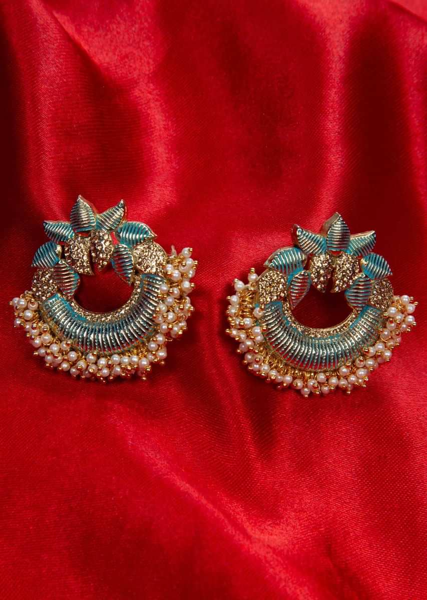 Gold plated turq blue cluster with nano moti bunch at the edge only on kalki