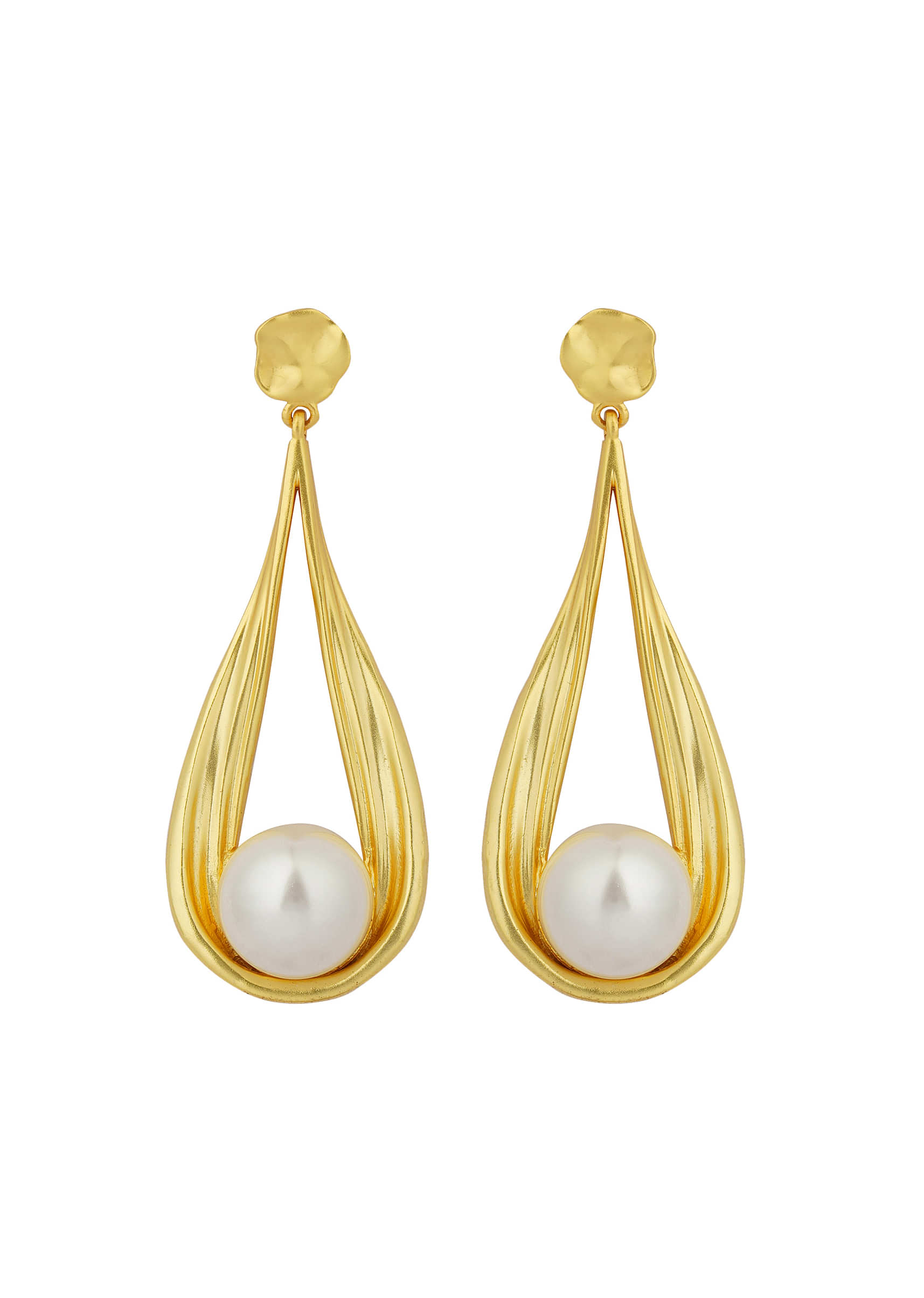 Gold 22K Dangler Earrings With White Shell Pearl