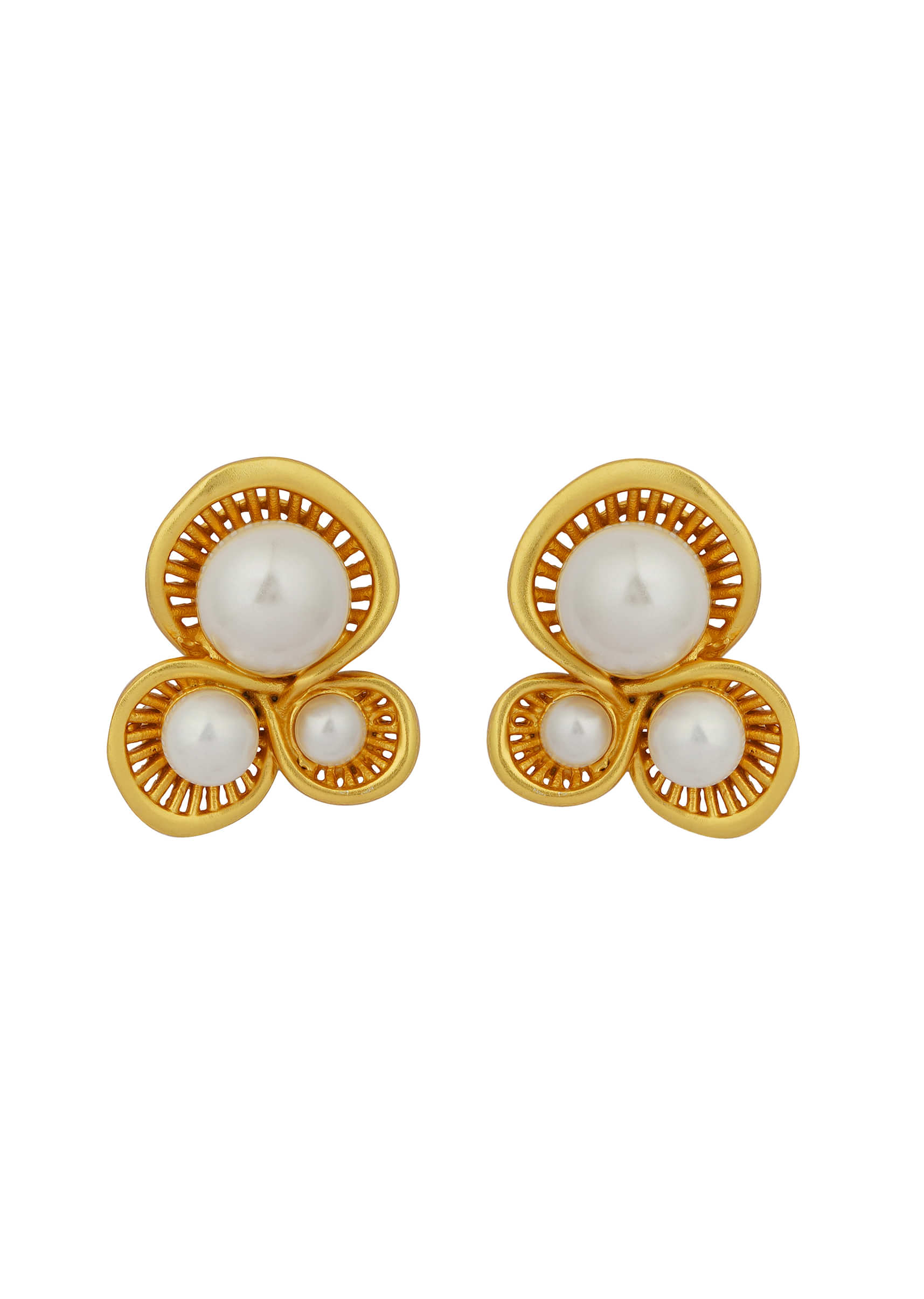 Gold 22K Party Wear Studs Earrings With White Shell Pearl