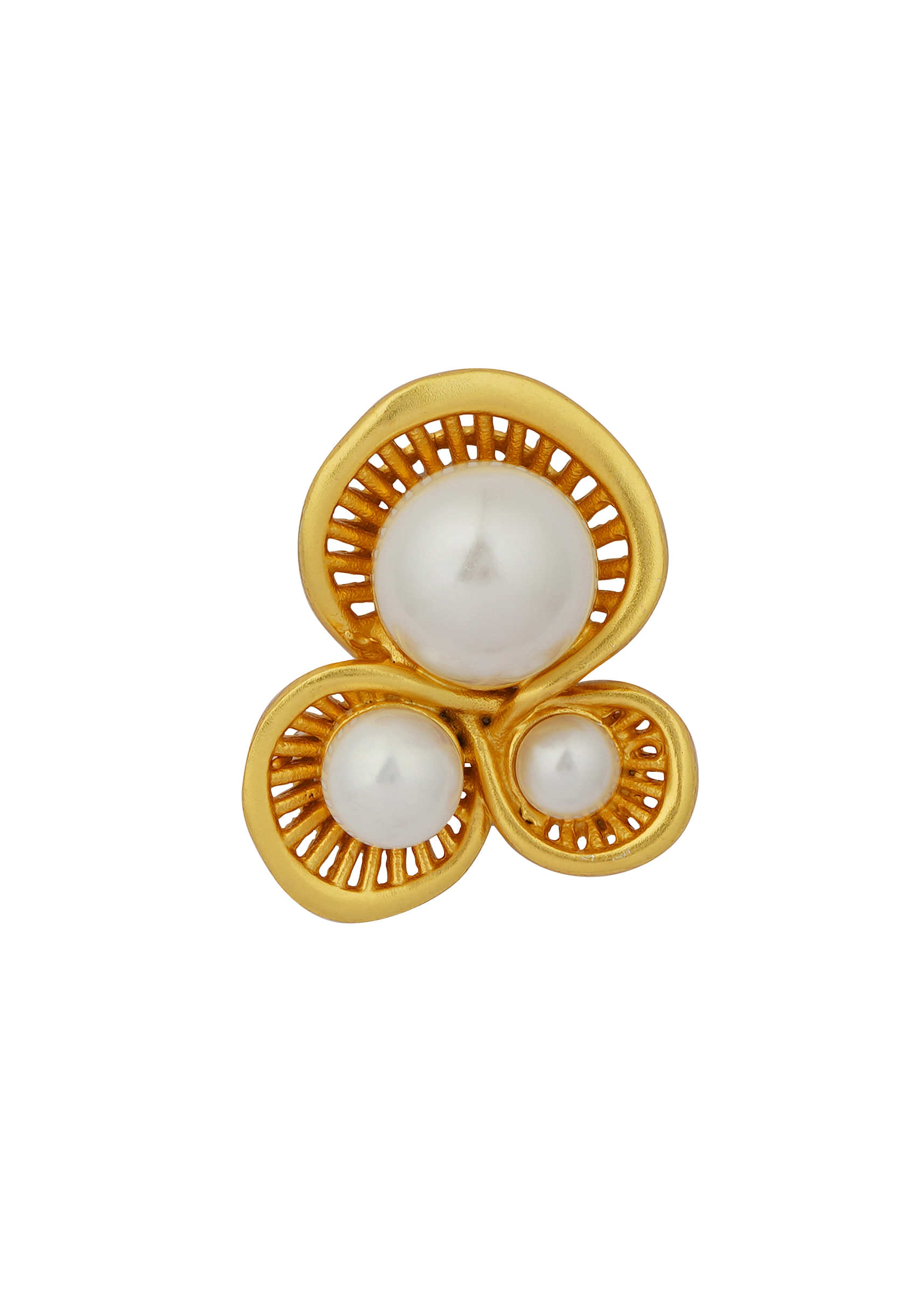 Gold 22K Party Wear Studs Earrings With White Shell Pearl