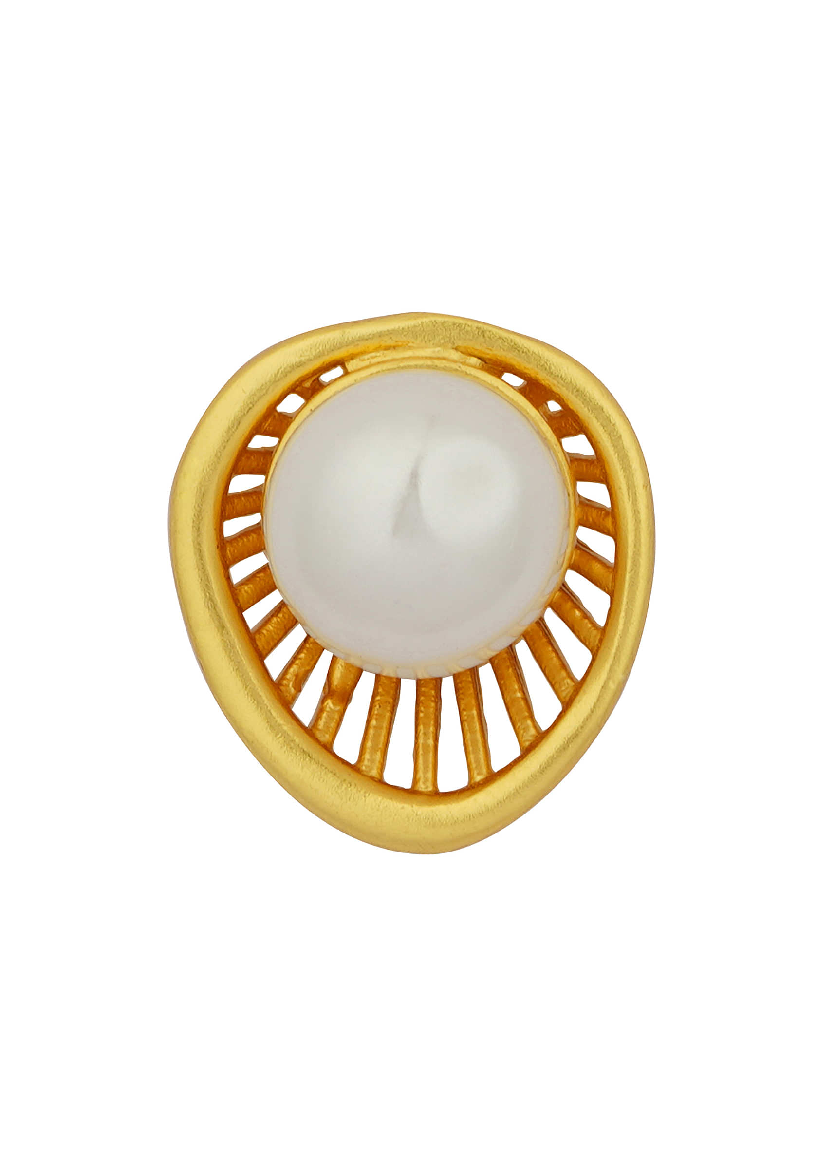Gold 22k Plated Brass Studs Earrings With White Shell Pearl 