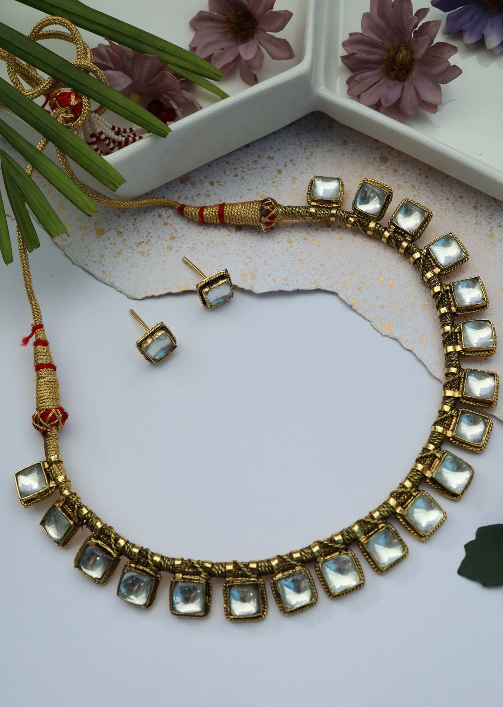 Gold Choker Necklace Set In A Minimal Polki Design By Paisley Pop