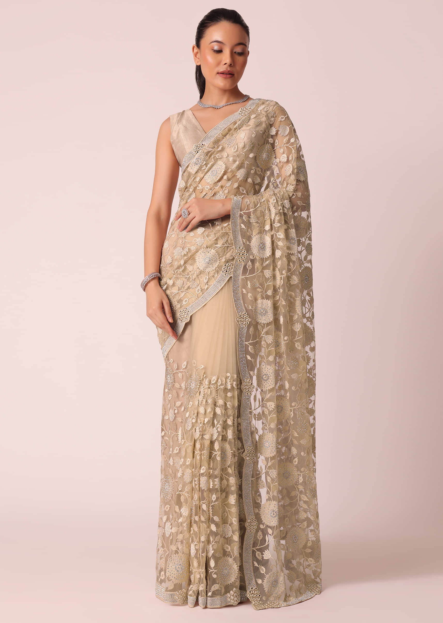 Beige Body Fit Saree  Net saree, India fashion, Bridal saree