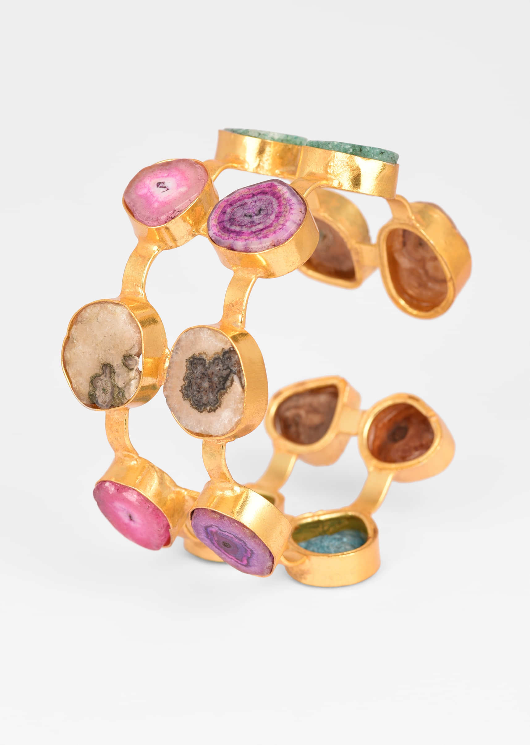 Gold Plated bracelet Studded In Seven Colors Of Semi Precious Stones 