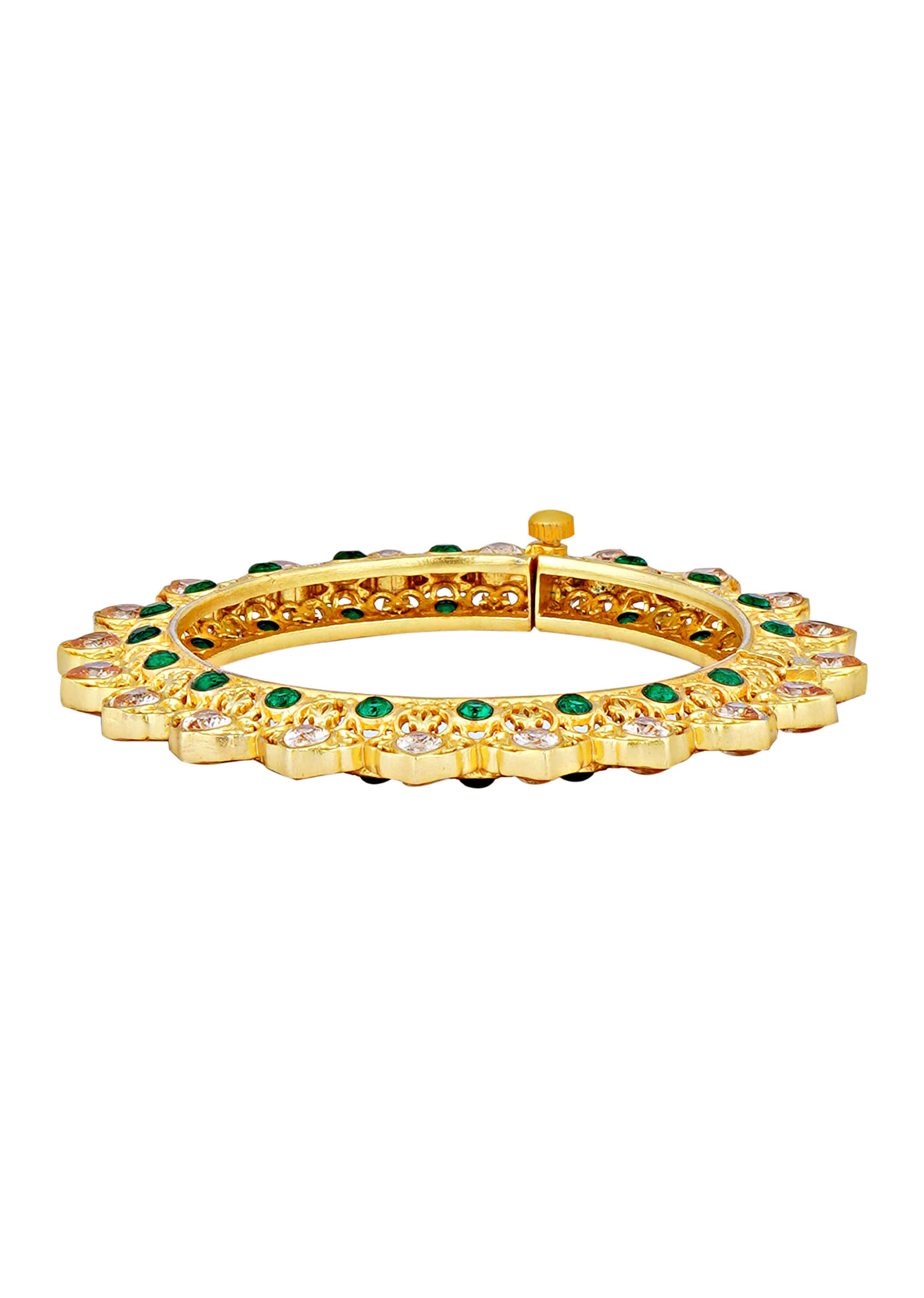 Gold Plated Bracelet With Green And Champagne Cz And Pearls By Zariin