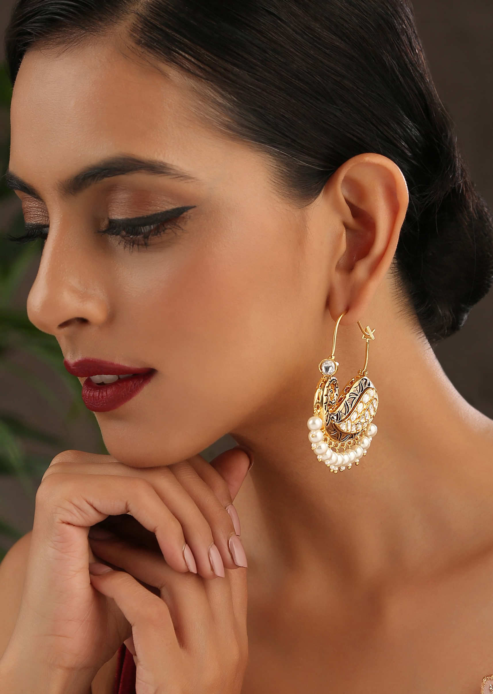 Gold Plated Earrings Featuring Kundan, Minakari And Embossed Intricate Pattern By Paisley Pop