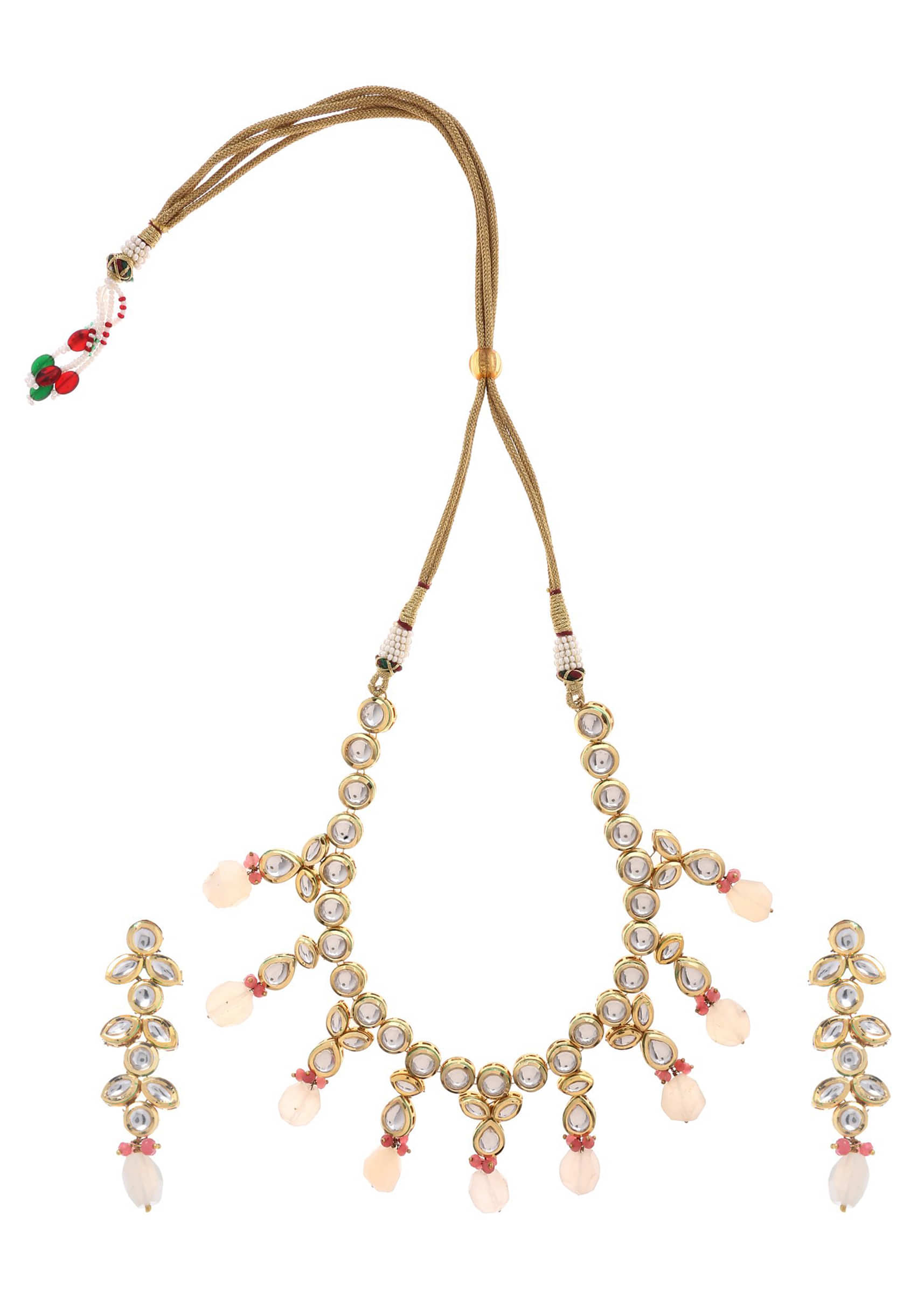 Gold Plated Necklace And Earrings Set Handcrafted With Kundan Work